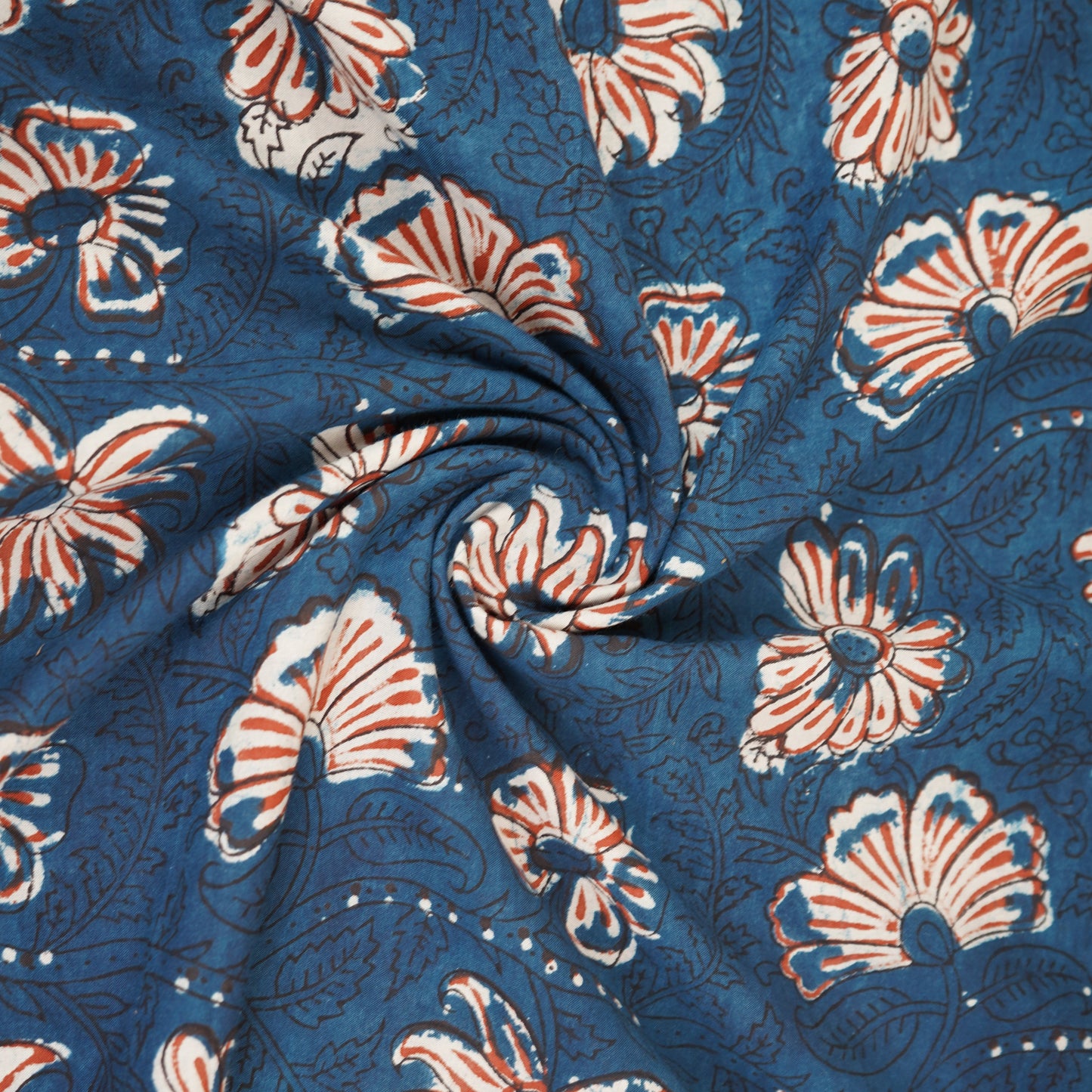Blue & Red Floral Block Print Cotton Fabric CH-29761