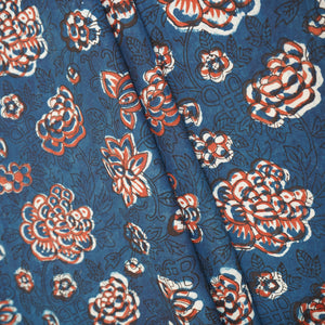 Blue & Red Floral Block Print Cotton Fabric CH-29762 - TradeUNO