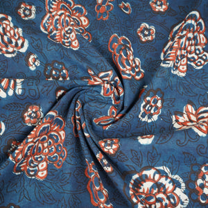 Blue & Red Floral Block Print Cotton Fabric CH-29762 - TradeUNO