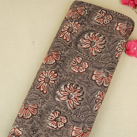 Grey & Red Kalamkari Print Cotton Fabric CH-29760
