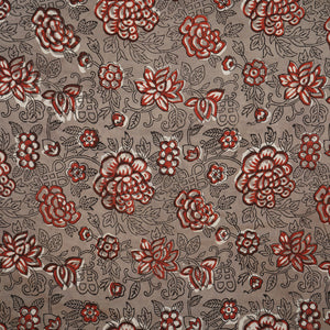 Grey & Red Floral Block Print Cotton Fabric CH-29759 - TradeUNO