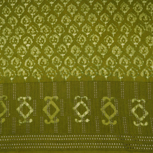 Green & White Floral Batik Print Cotton Schiffli Fabric CH-29817 - TradeUNO