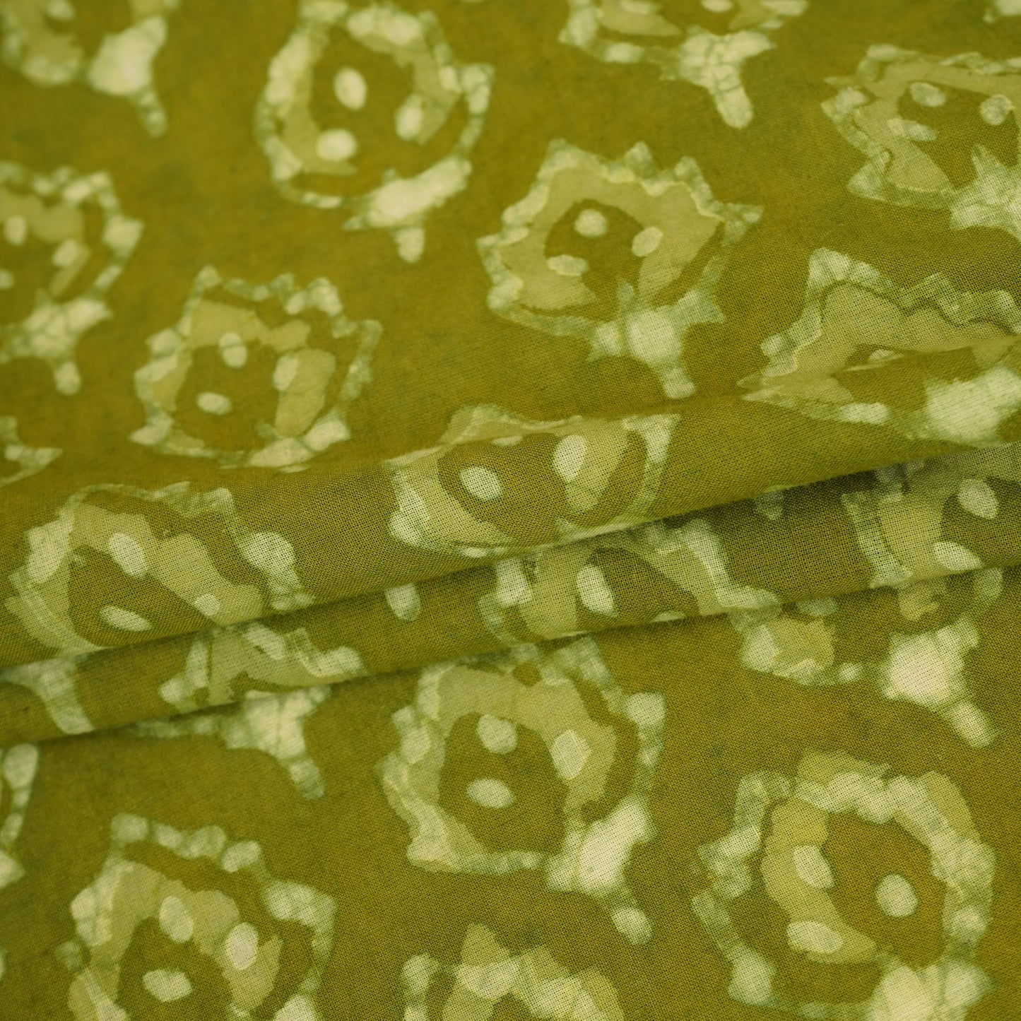 Green & White Floral Batik Print Cotton Schiffli Fabric CH-29817