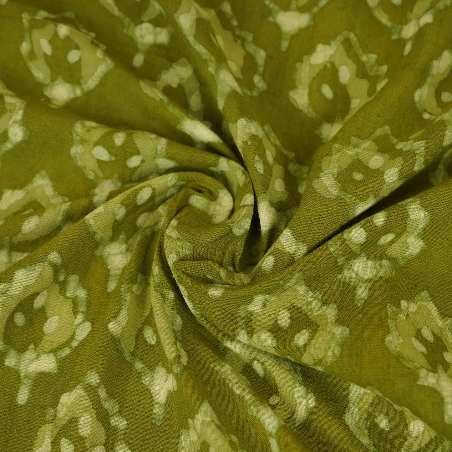 Green & White Floral Batik Print Cotton Schiffli Fabric CH-29817