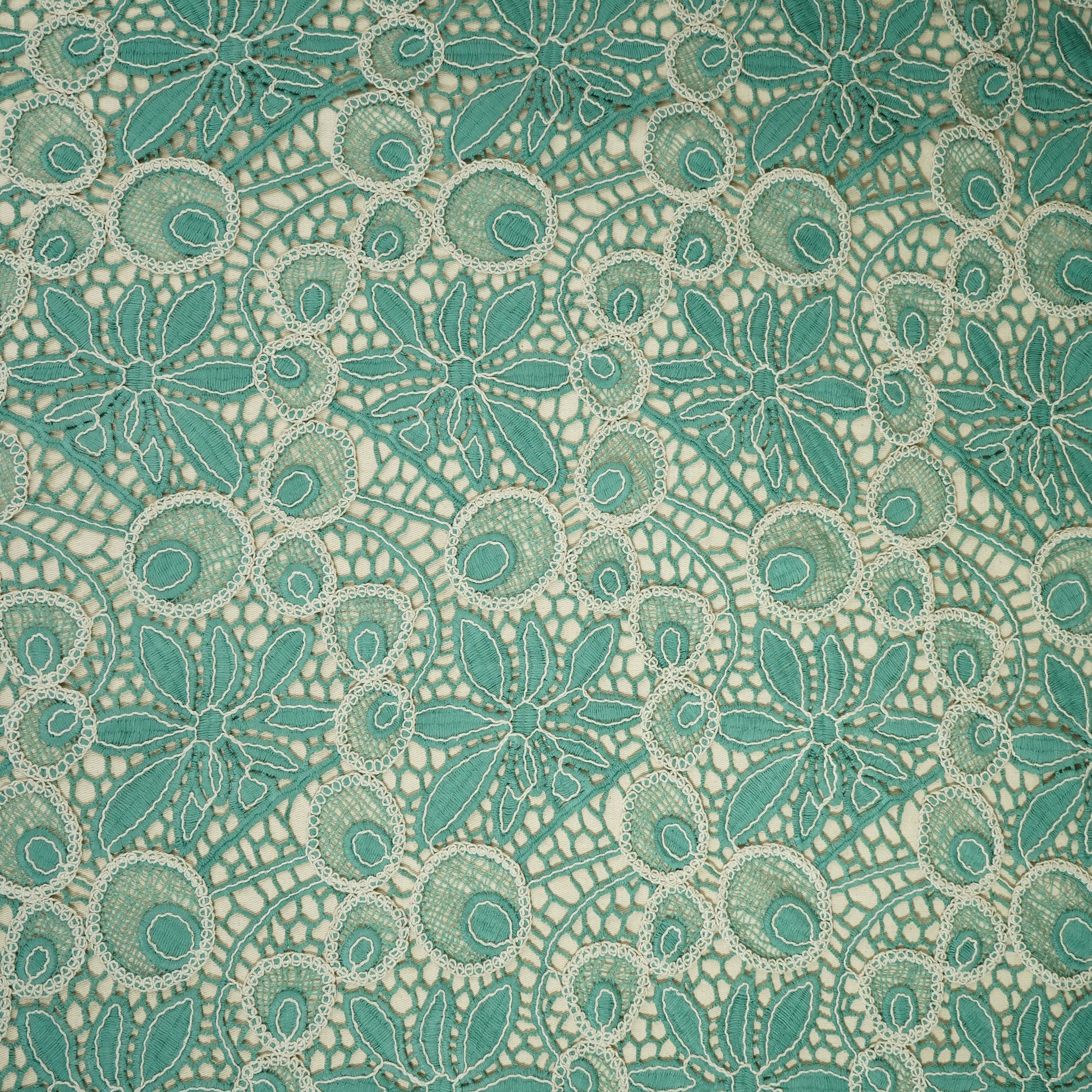 Green Floral Cotton Crochet Fabric 22592