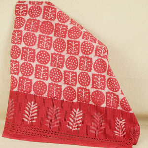 Pink & White Floral Batik Print Cotton Schiffli Fabric CH-29813 - TradeUNO