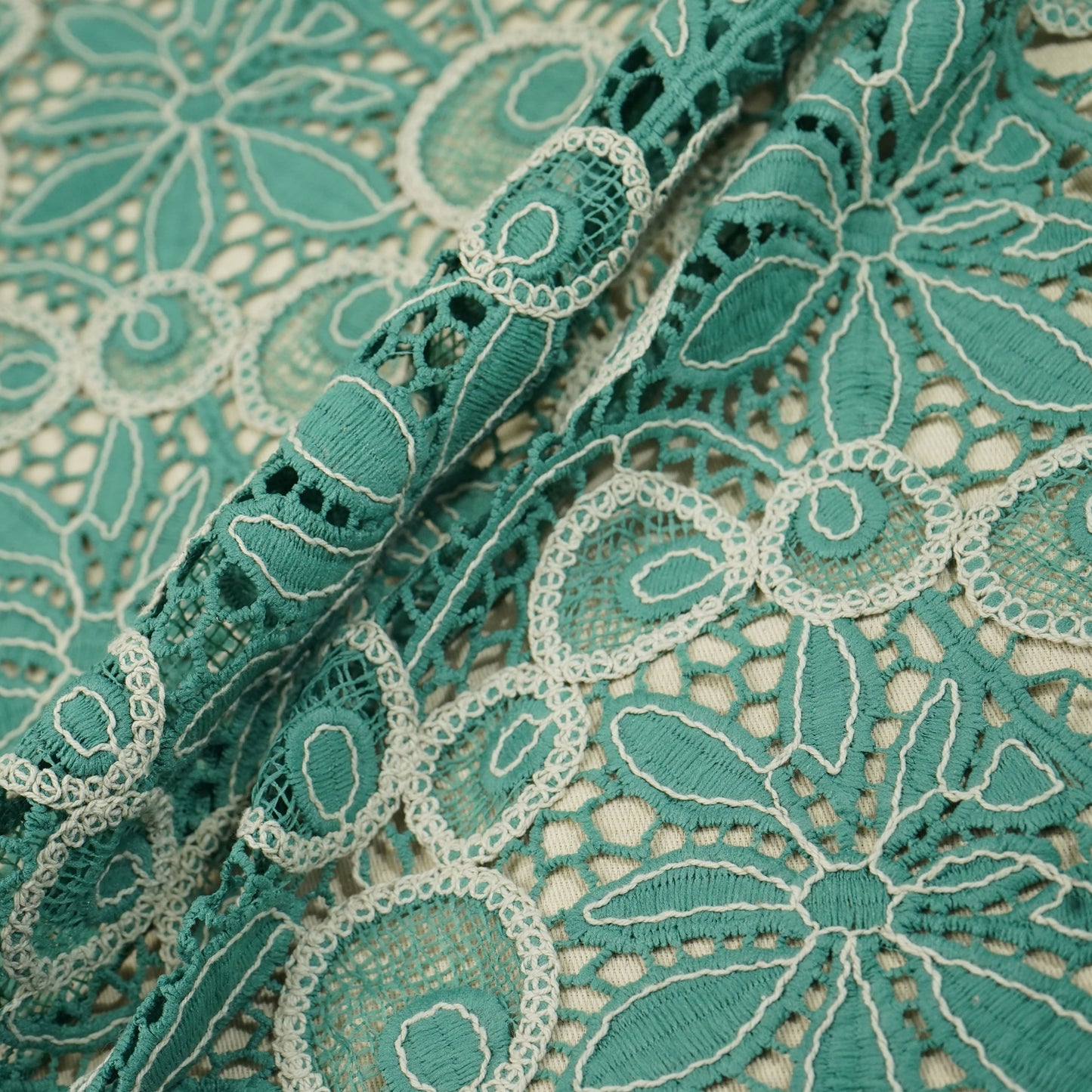 Green Floral Cotton Crochet Fabric 22592