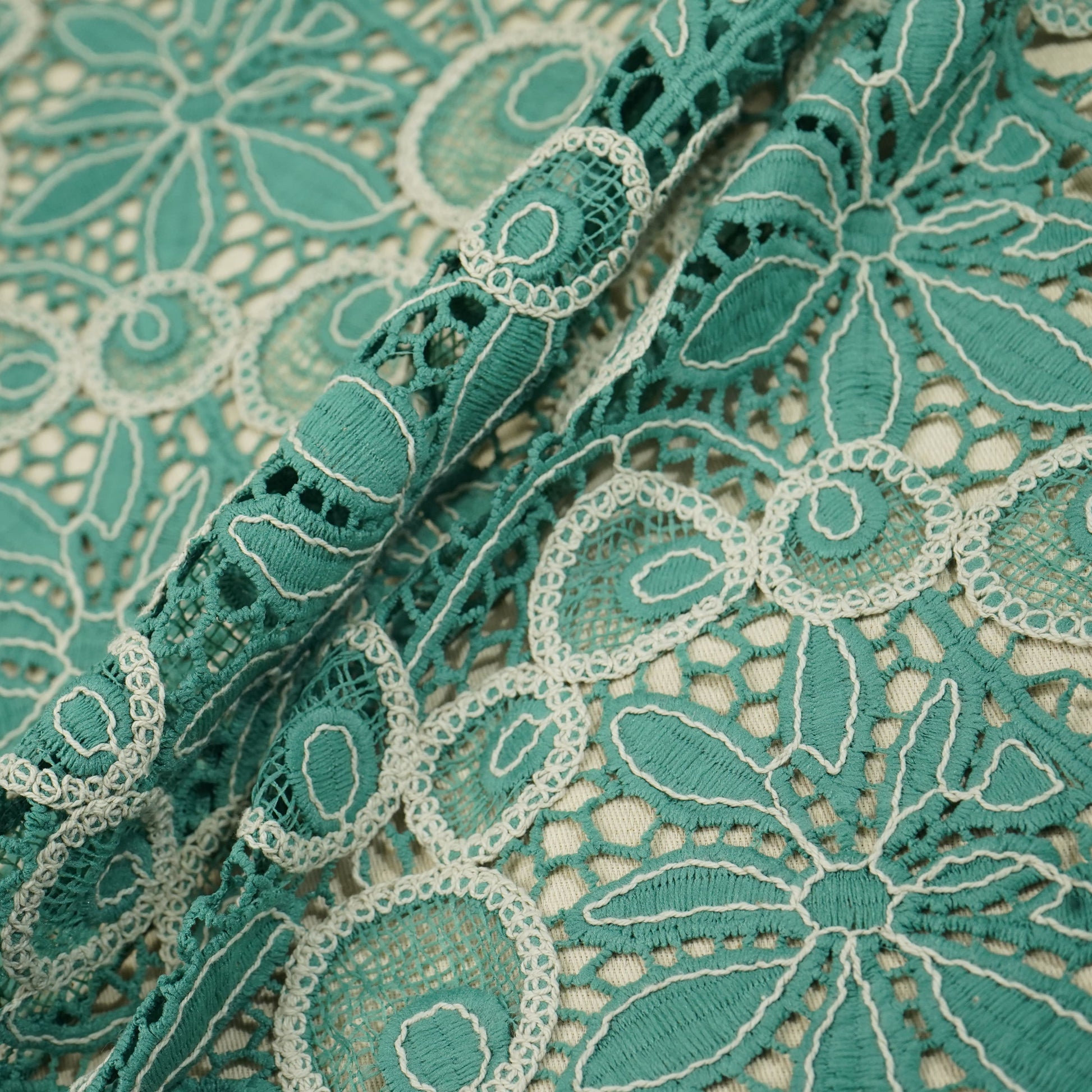 Green Floral Cotton Crochet Fabric 22592