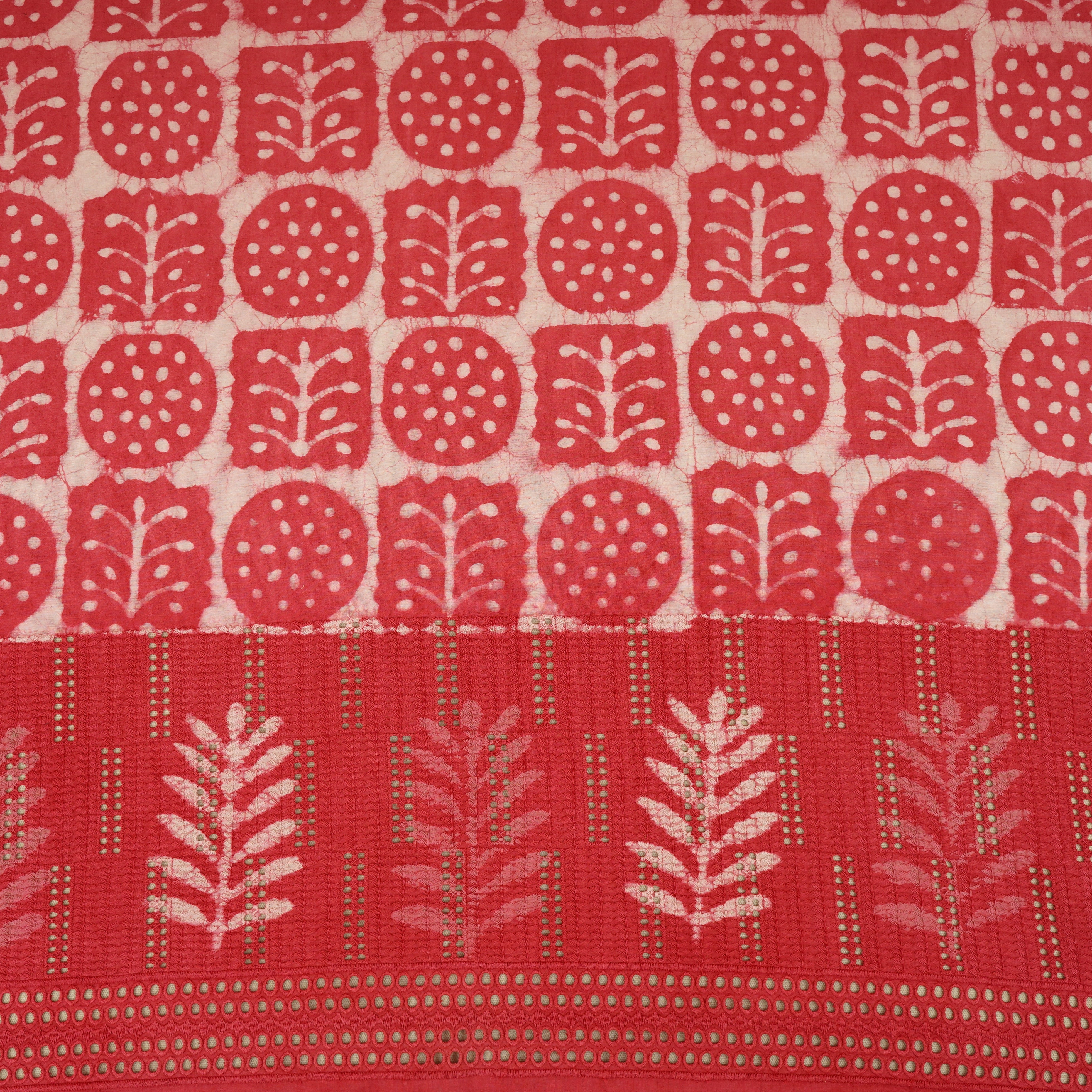 Pink & White Floral Batik Print Cotton Schiffli Fabric CH-29813 - TradeUNO