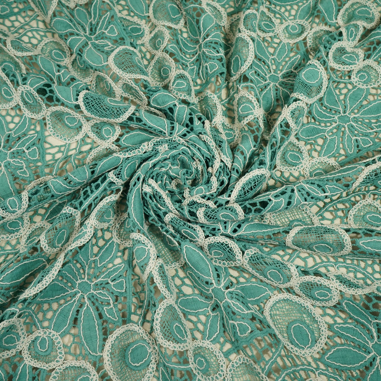 Green Floral Cotton Crochet Fabric 22592