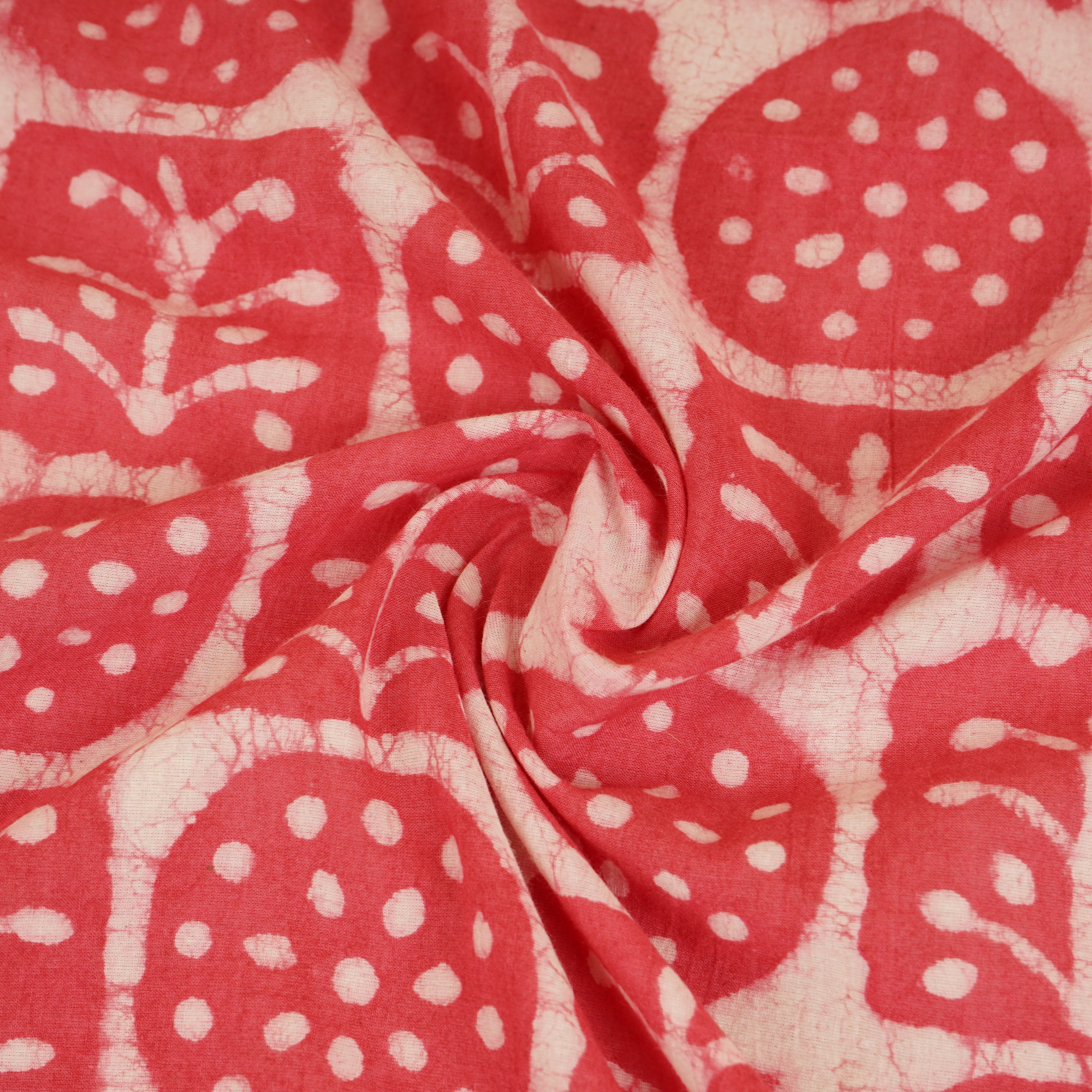 Pink & White Floral Batik Print Cotton Schiffli Fabric CH-29813 - TradeUNO