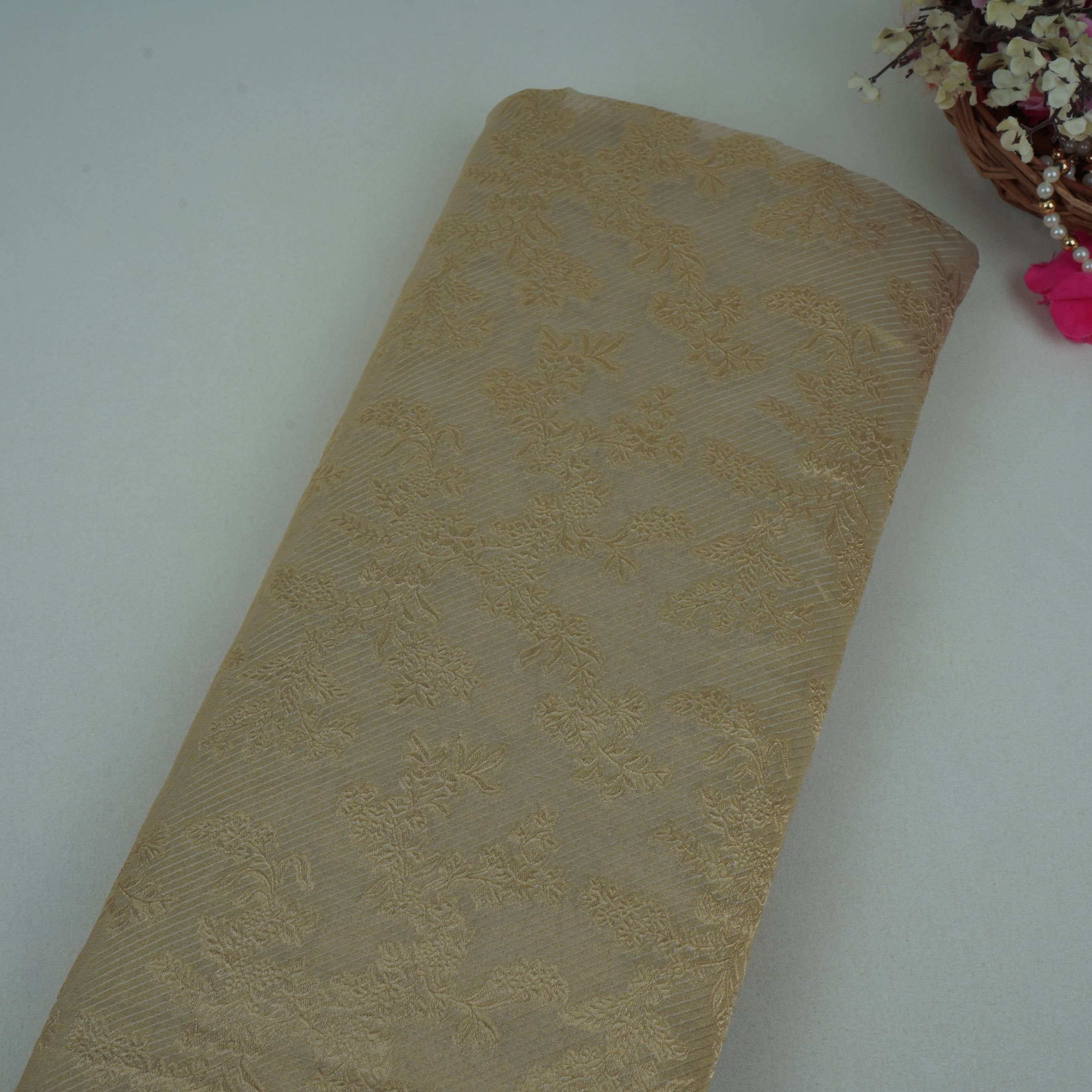 Golden floral jaal Kanjivaram Silk Fabric MTI-32256