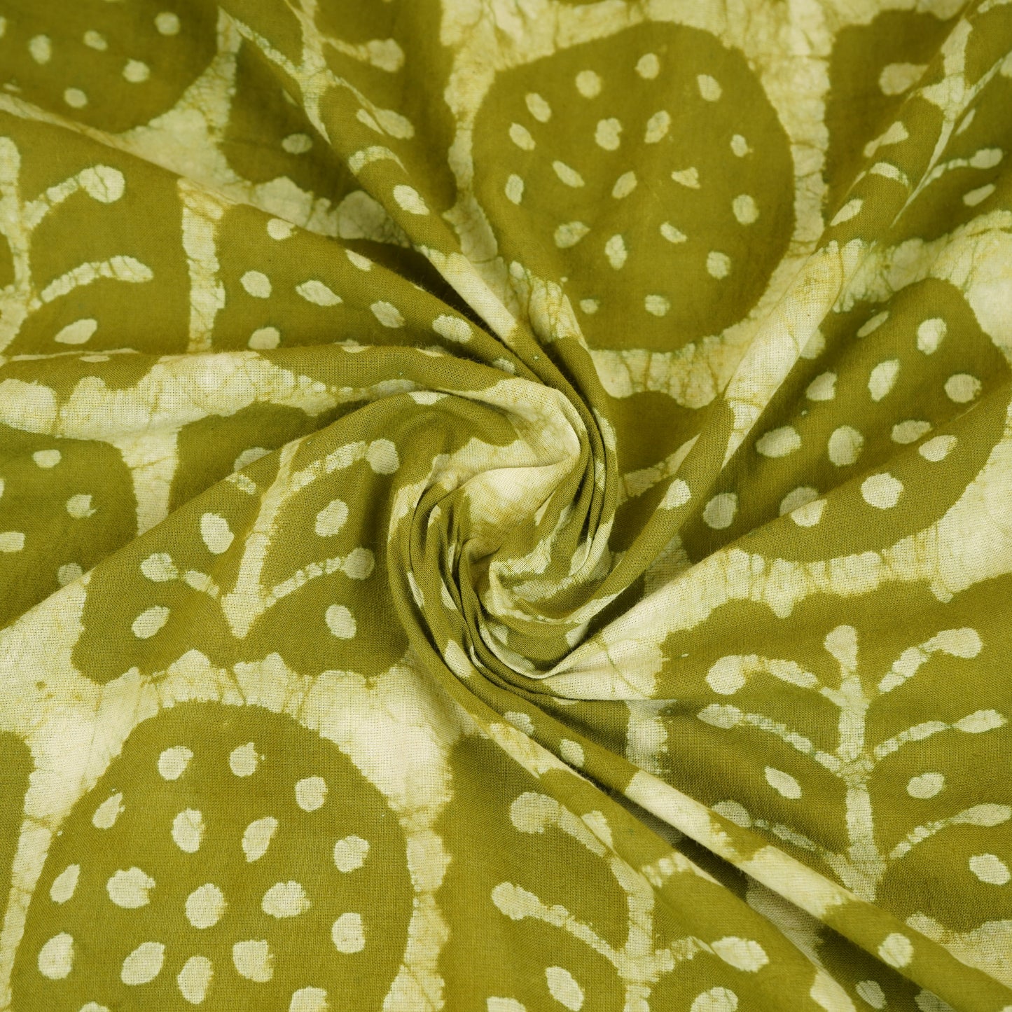 Green & White Floral Batik Print Cotton Schiffli Fabric CH-29821