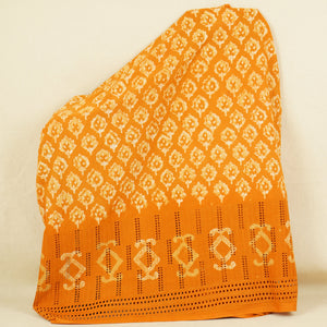 Orange & White Floral Batik Print Cotton Schiffli Fabric CH-29822 - TradeUNO