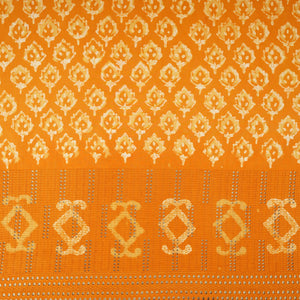 Orange & White Floral Batik Print Cotton Schiffli Fabric CH-29822 - TradeUNO