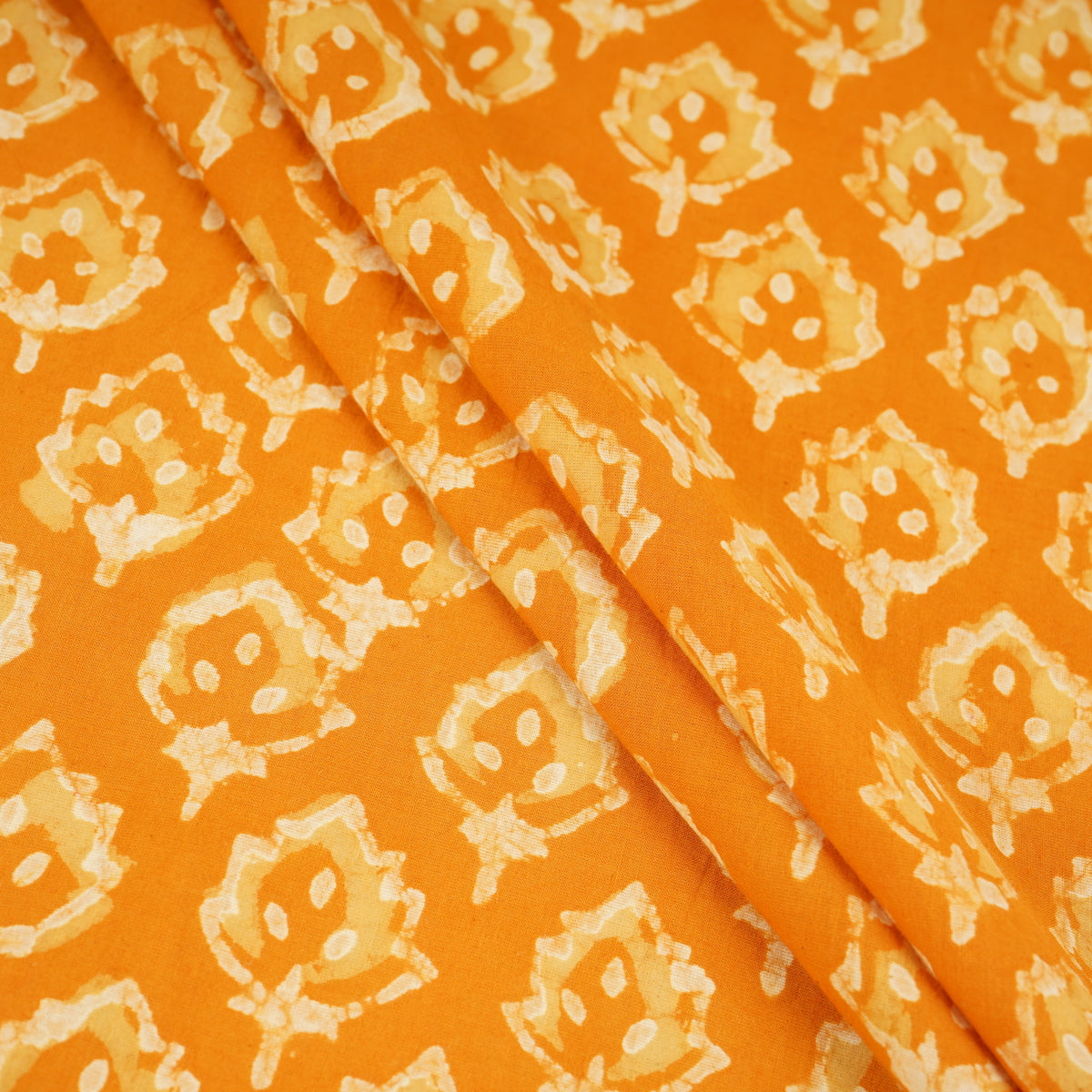 Orange & White Floral Batik Print Cotton Schiffli Fabric CH-29822 - TradeUNO