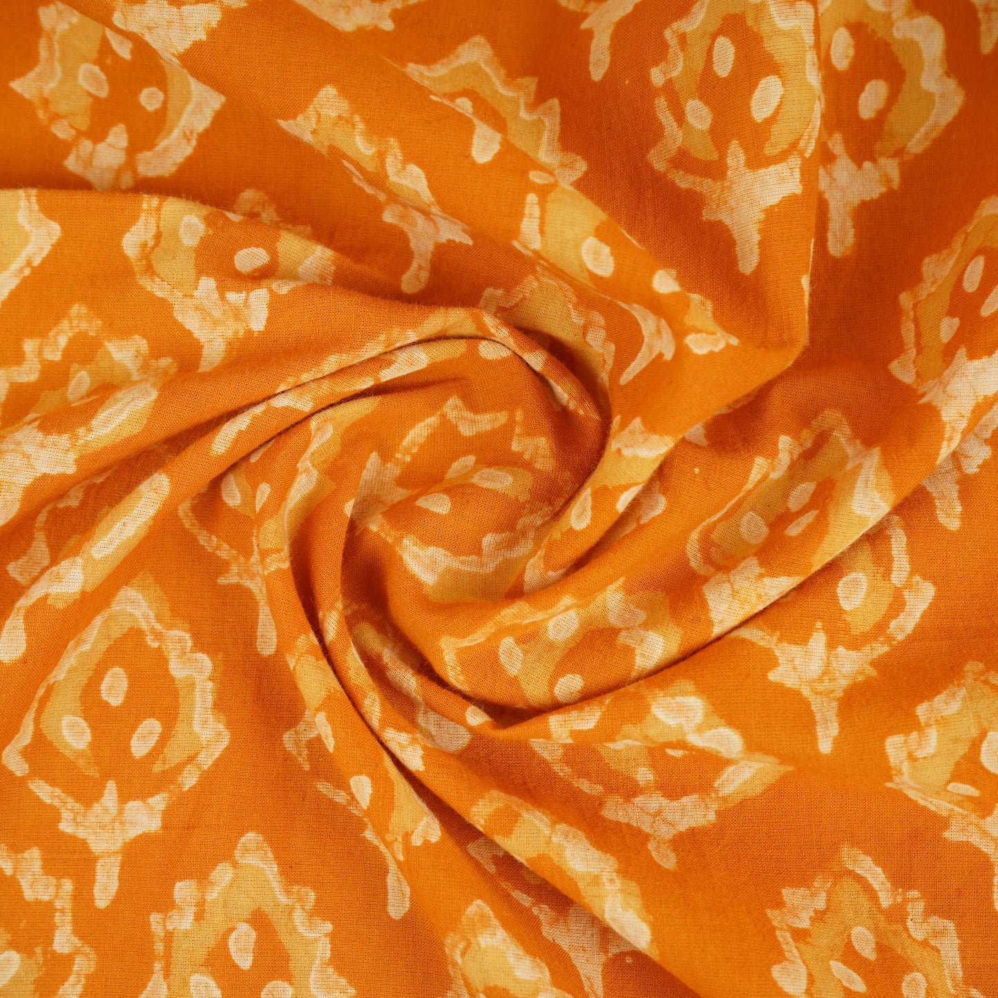 Orange & White Floral Batik Print Cotton Schiffli Fabric CH-29822