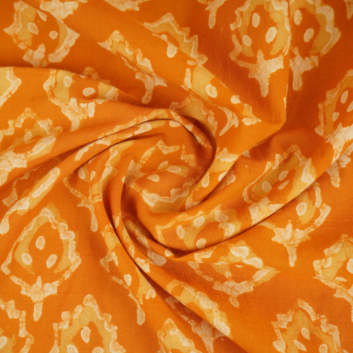 Orange & White Floral Batik Print Cotton Schiffli Fabric CH-29822 - TradeUNO