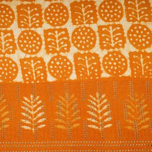 Orange & White Floral Batik Print Cotton Schiffli Fabric CH-29820 - TradeUNO