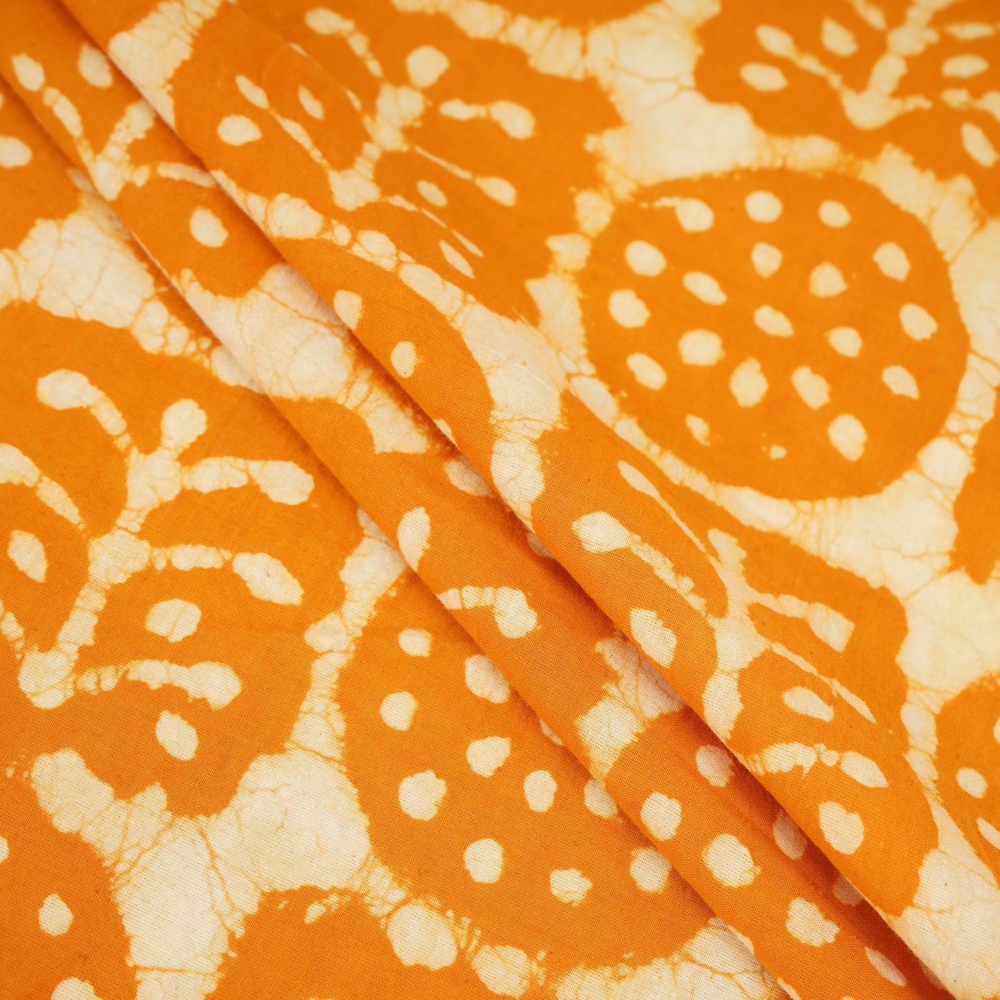 Orange & White Floral Batik Print Cotton Schiffli Fabric CH-29820