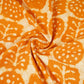 Orange & White Floral Batik Print Cotton Schiffli Fabric CH-29820