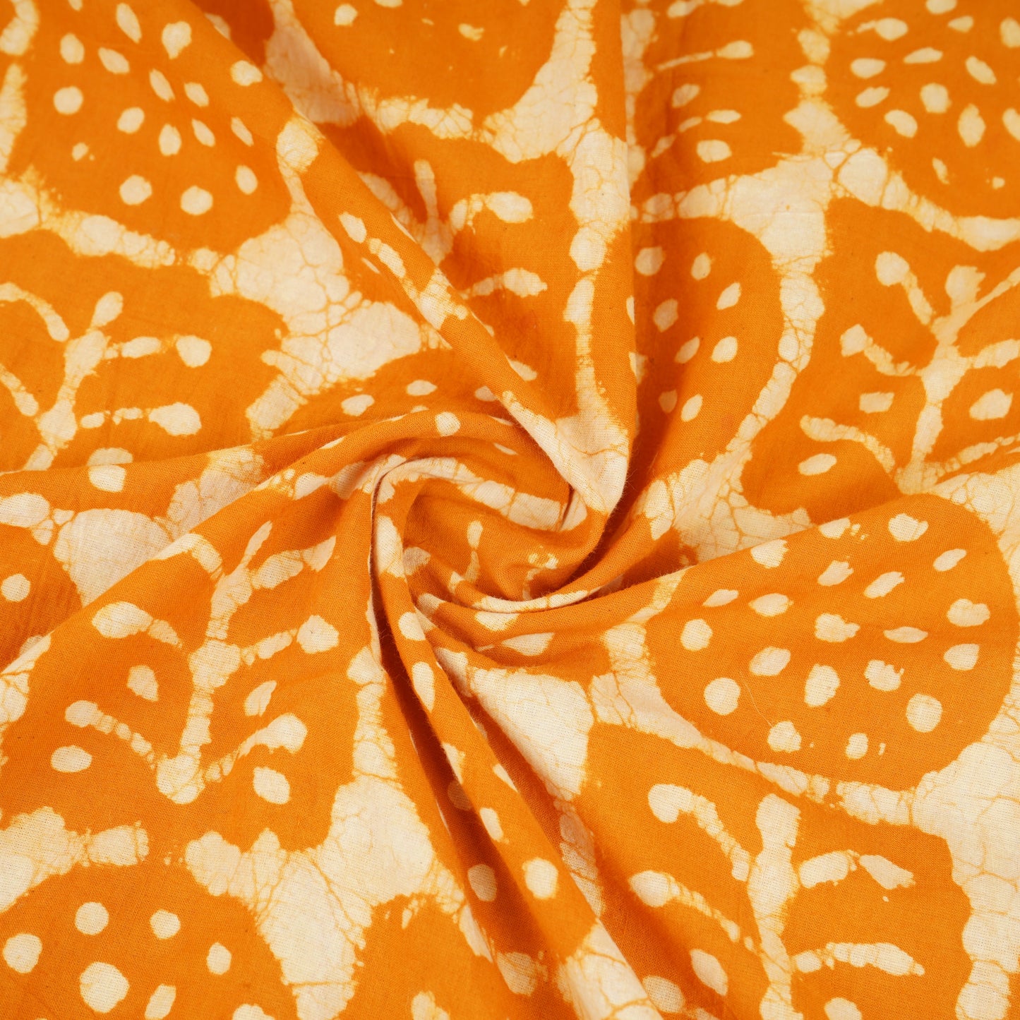 Orange & White Floral Batik Print Cotton Schiffli Fabric CH-29820