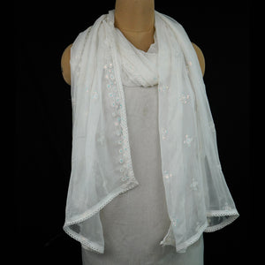 White Dyeable embroidery Chiffon Dupatta SST-31013 - TradeUNO