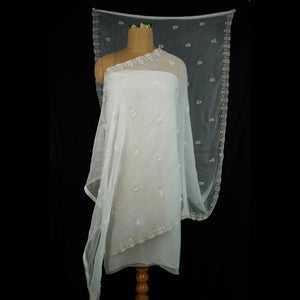 White Dyeable embroidery Chiffon Dupatta SST-31013 - TradeUNO