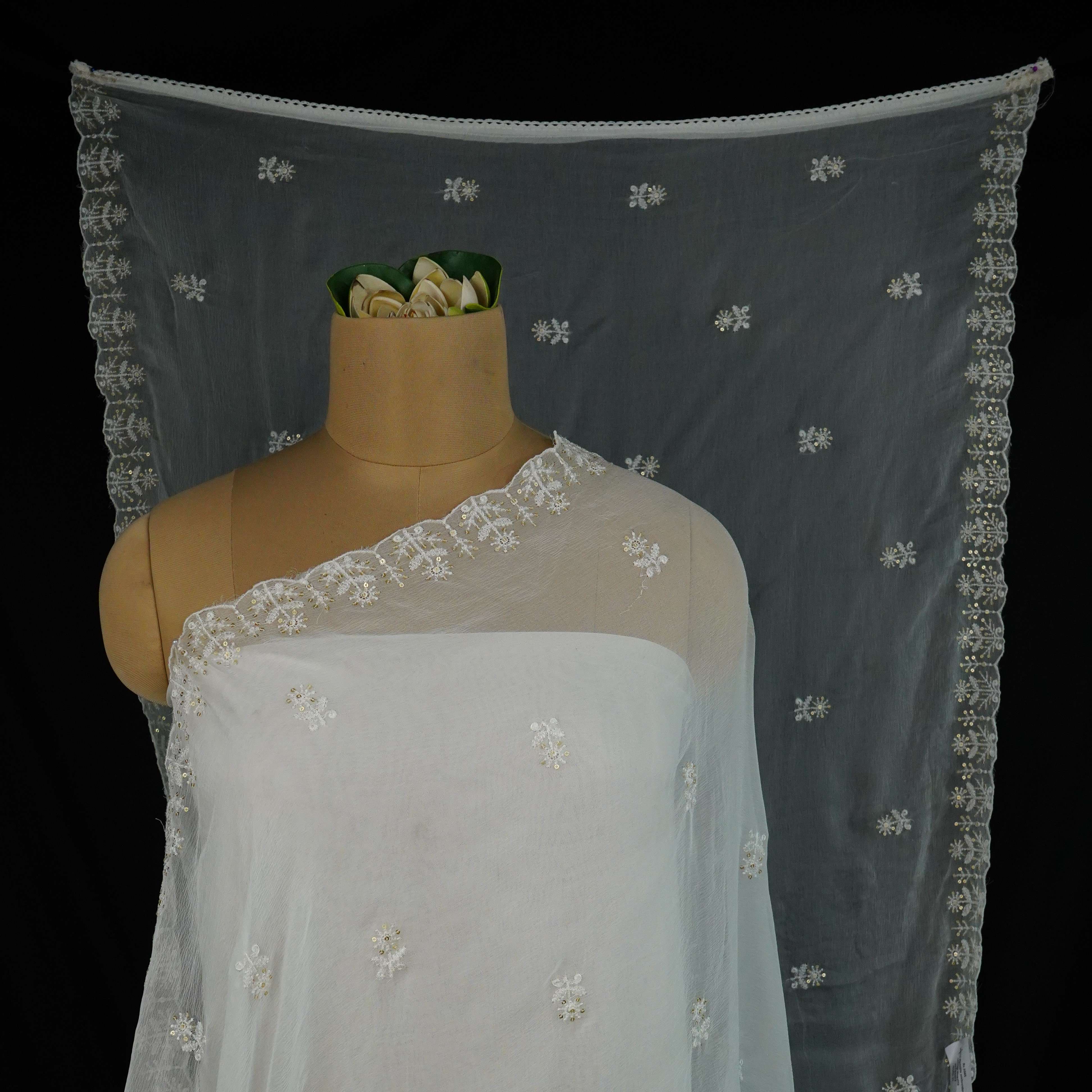 White Dyeable embroidery Chiffon Dupatta SST-31013 - TradeUNO