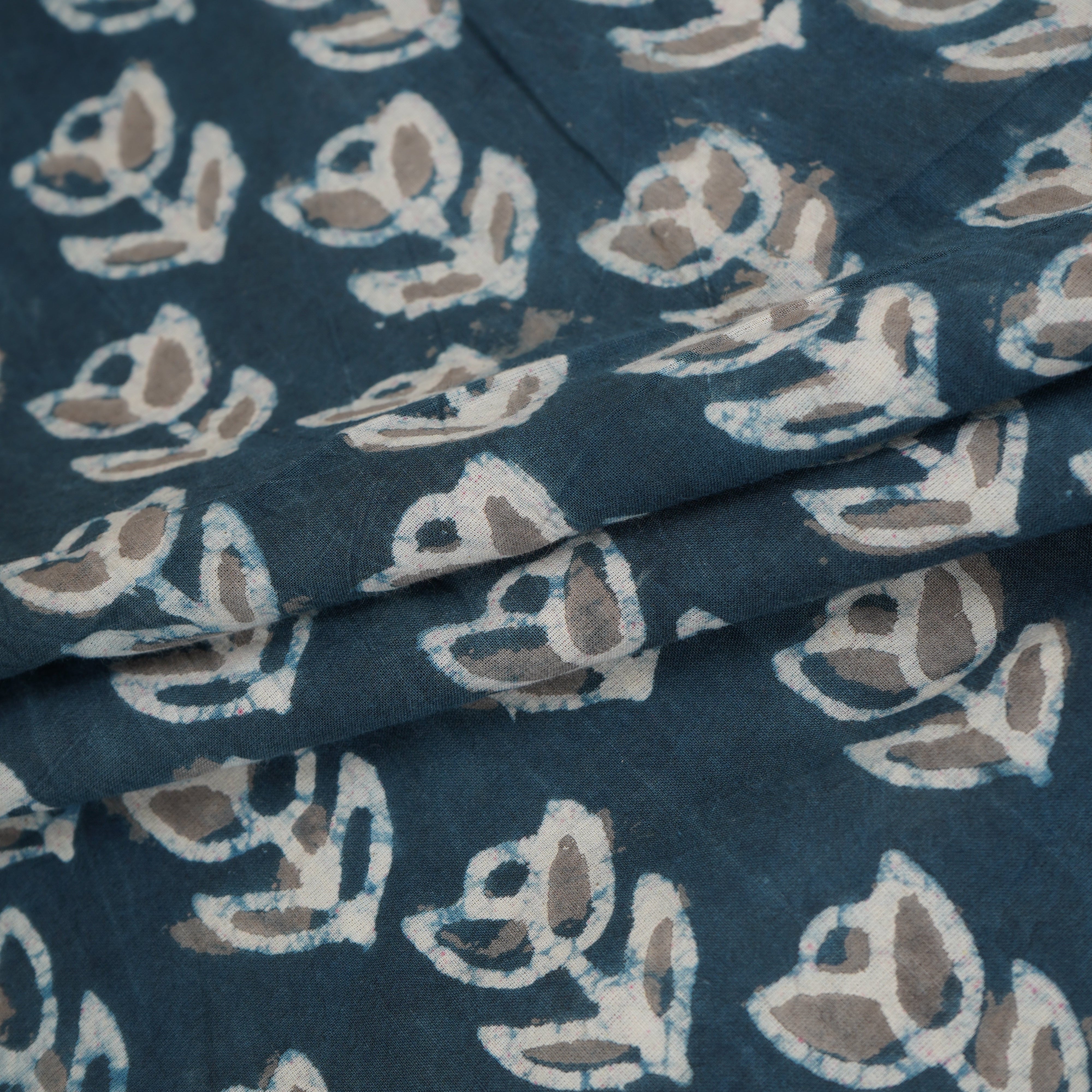 Dark Blue & White Floral Batik Print Cotton Schiffli Fabric CH-29809 - TradeUNO