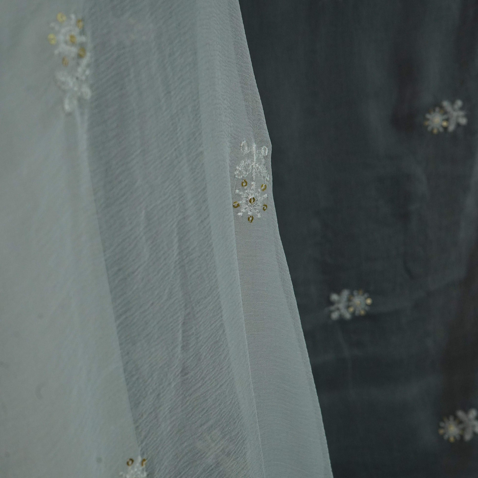 White Dyeable embroidery Chiffon Dupatta SST-31013 - TradeUNO