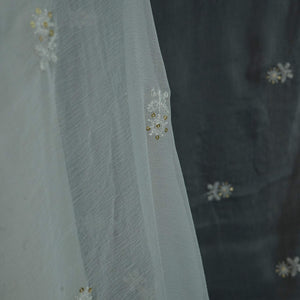 White Dyeable embroidery Chiffon Dupatta SST-31013 - TradeUNO