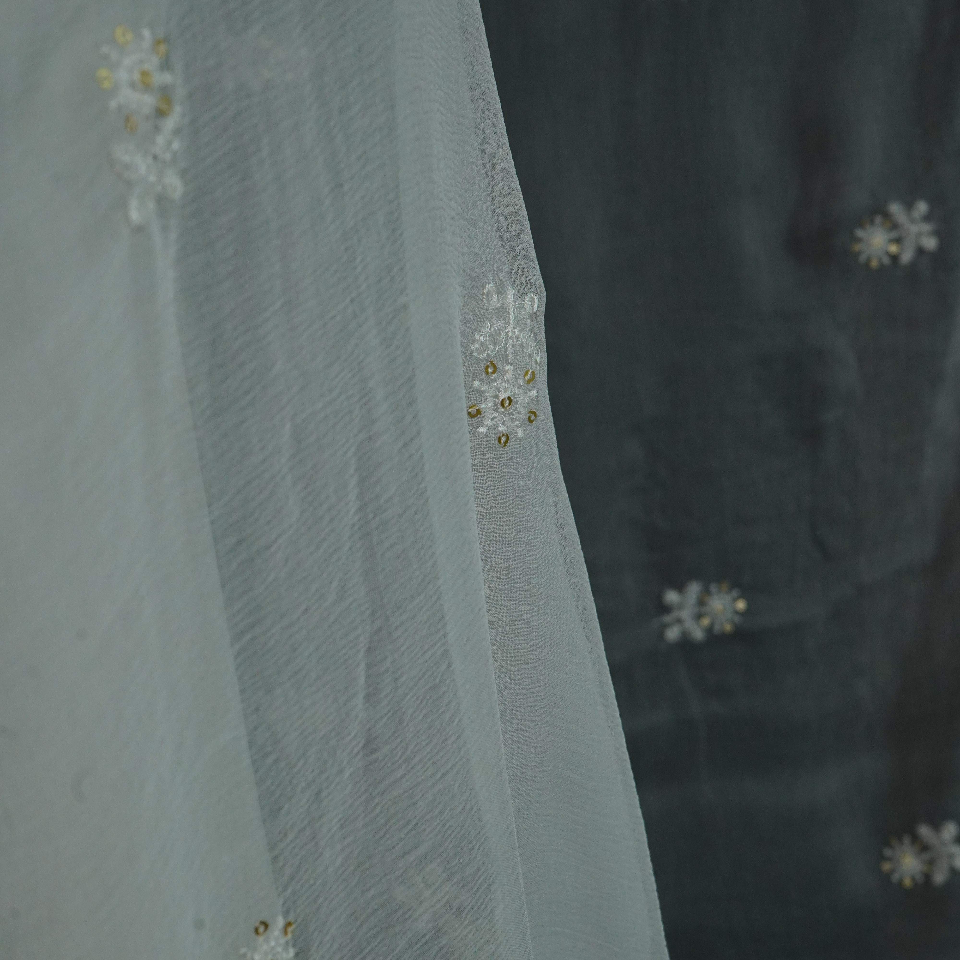 White Dyeable embroidery Chiffon Dupatta SST-31013 - TradeUNO