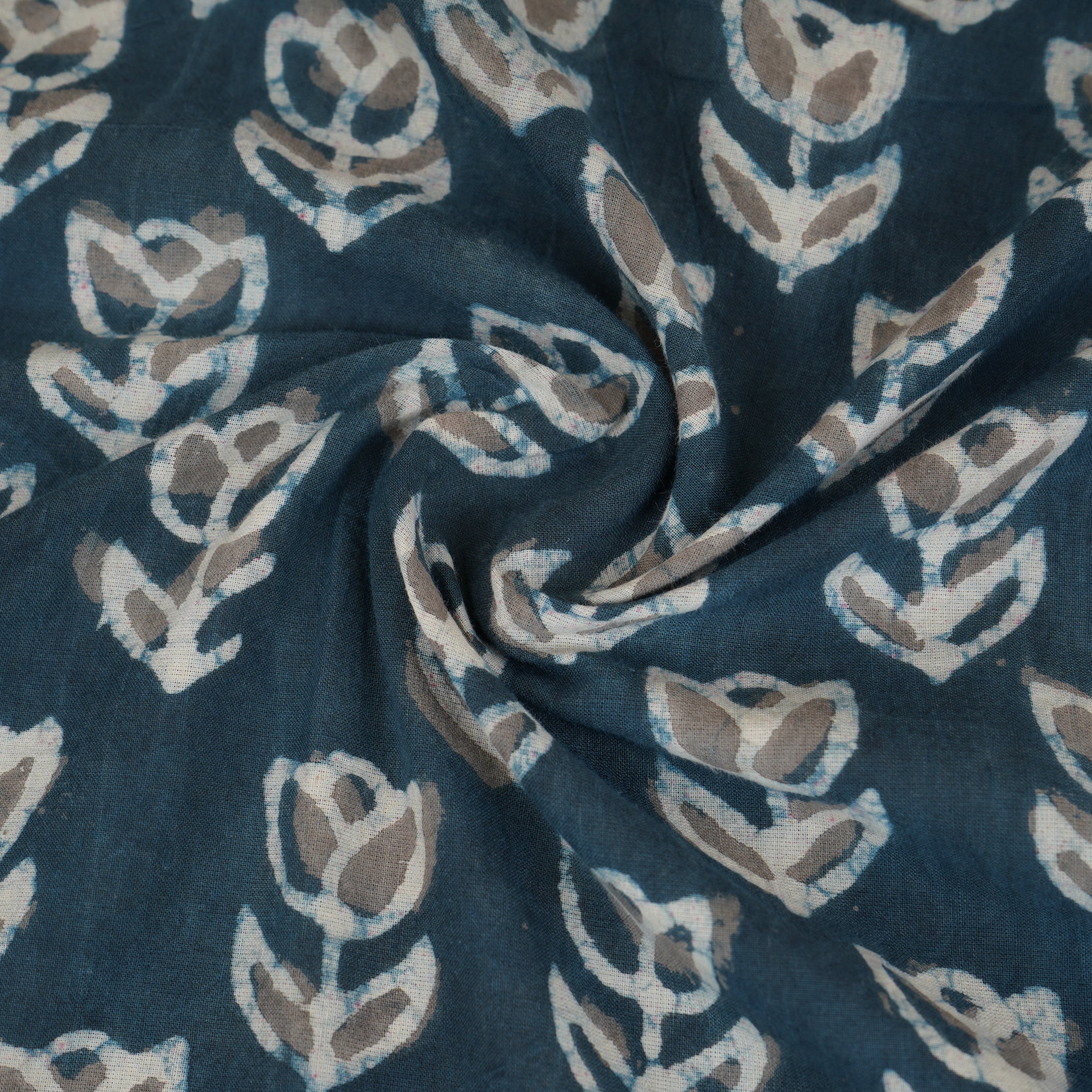 Dark Blue & White Floral Batik Print Cotton Schiffli Fabric CH-29809 - TradeUNO