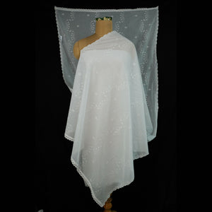 White Dyeable thread embroidery Mulmul Dupatta SST-31010 - TradeUNO