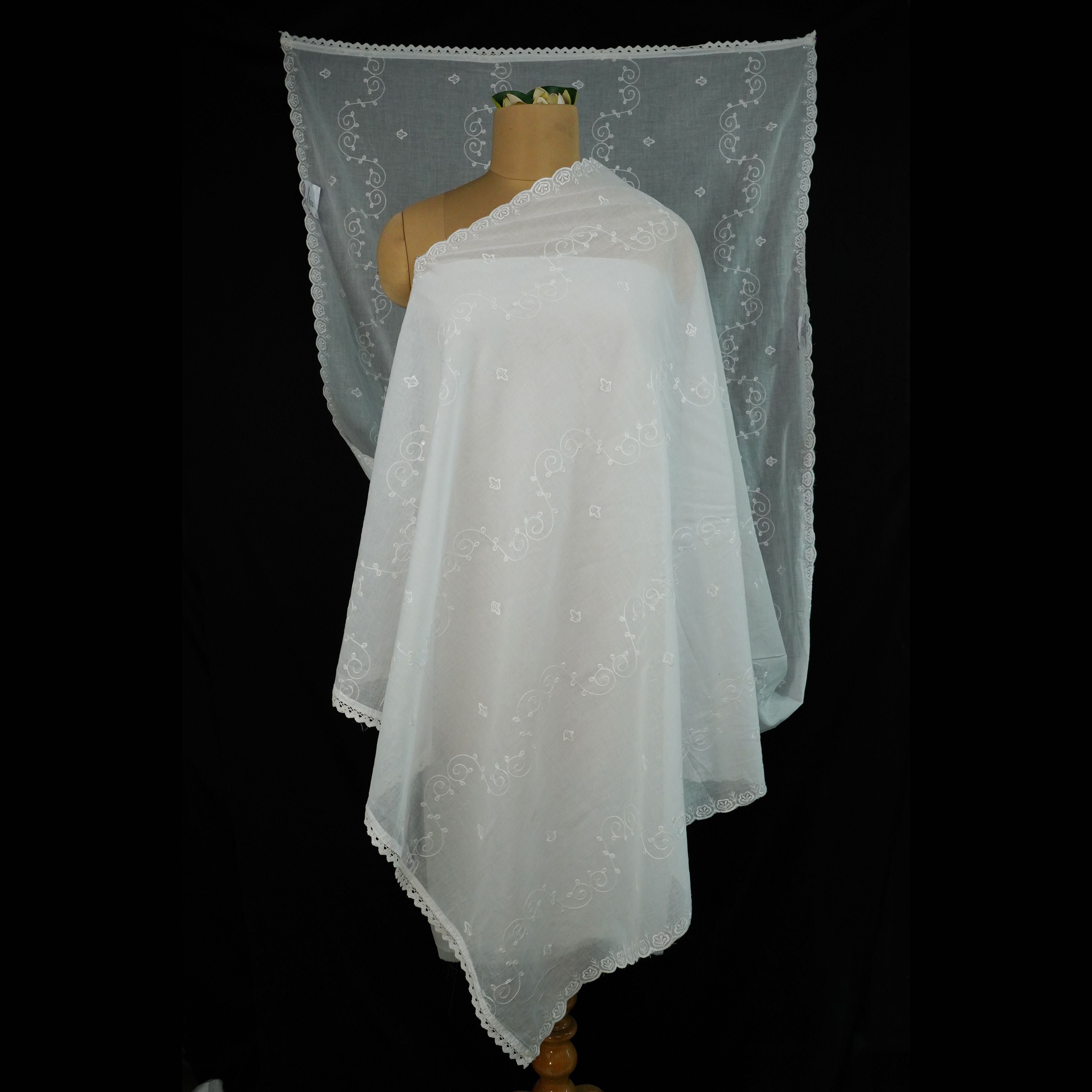 White Dyeable thread embroidery Mulmul Dupatta SST-31010 - TradeUNO