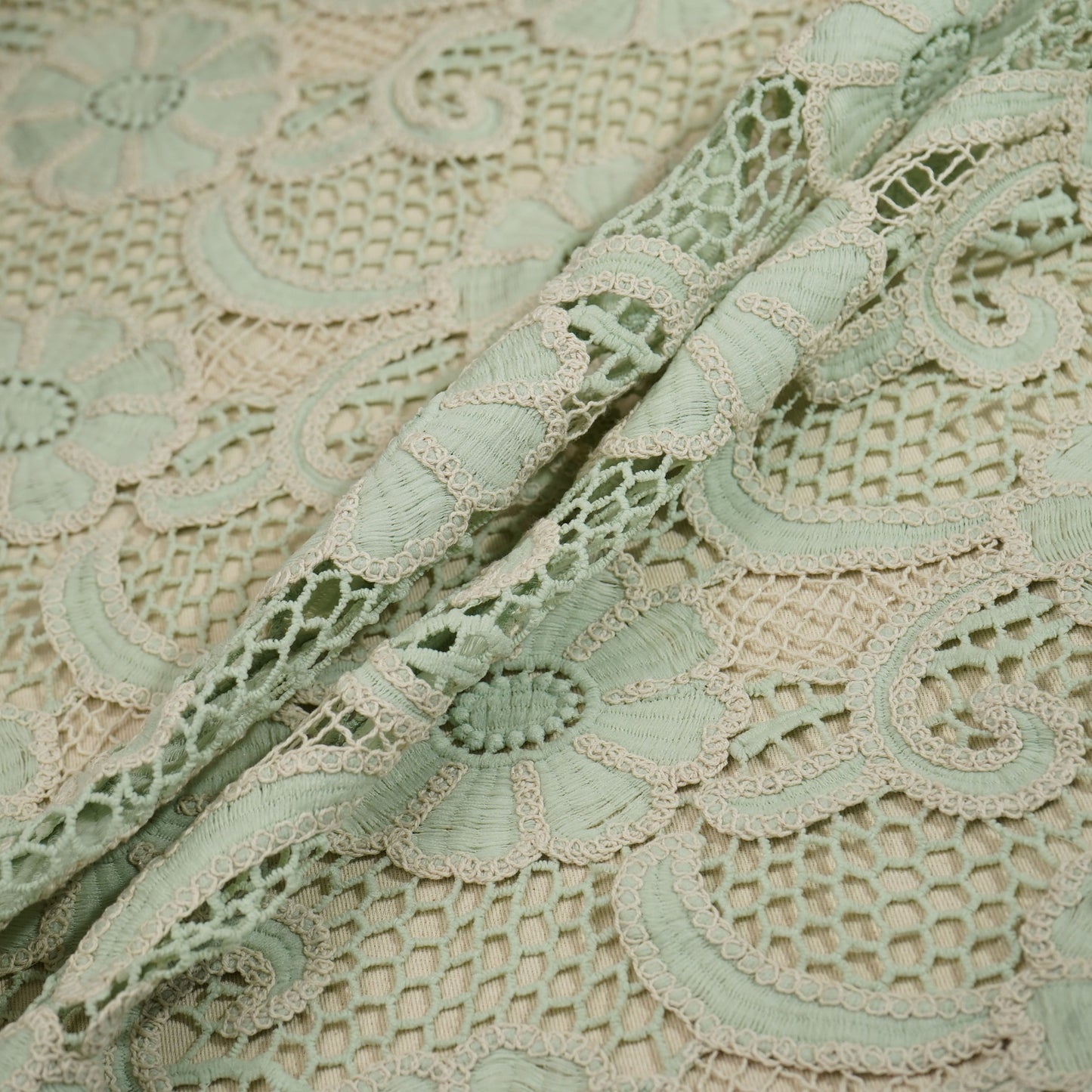 Green Floral Cotton Crochet Fabric 22588