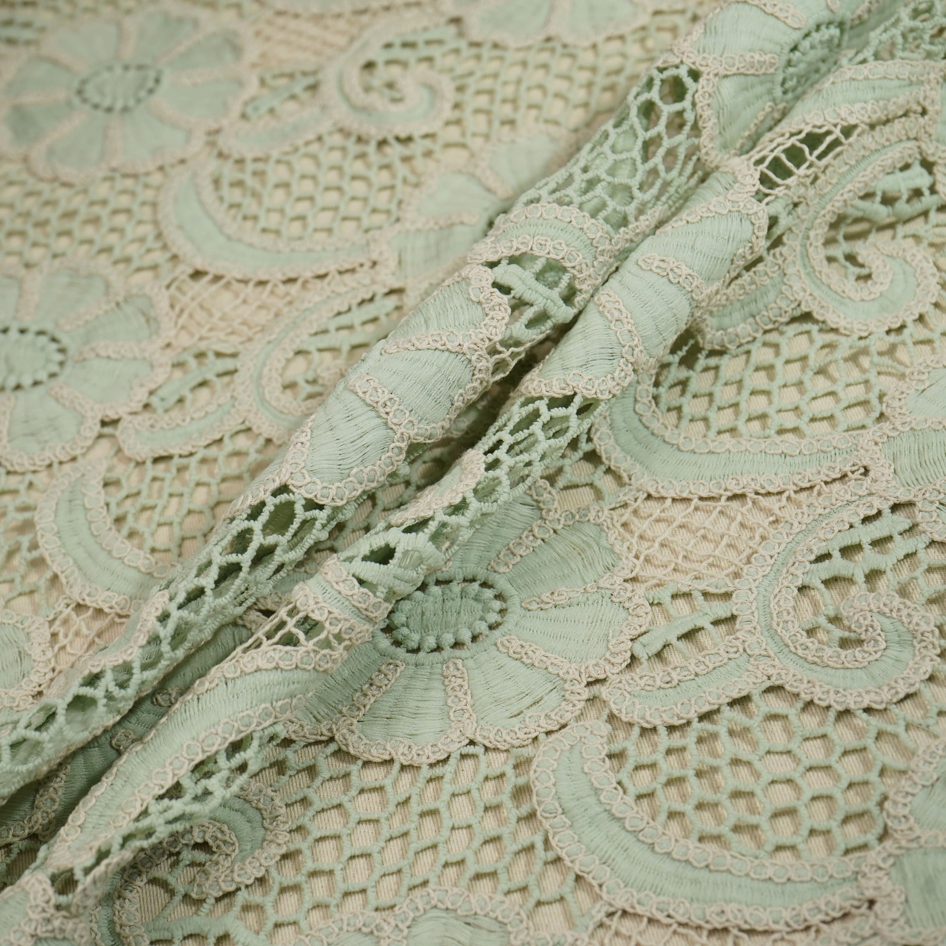 Green Floral Cotton Crochet Fabric 22588