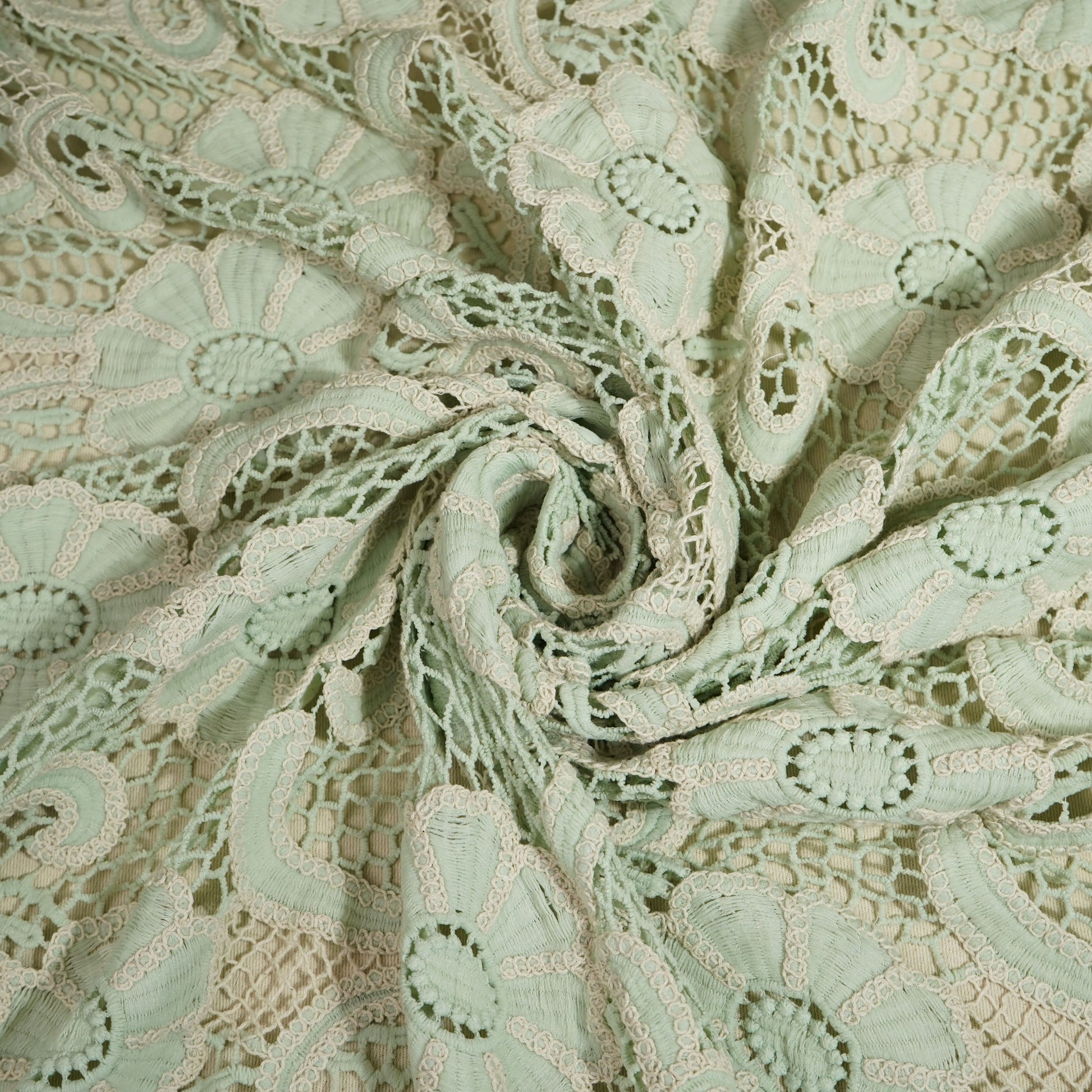 Green Floral Cotton Crochet Fabric 22588