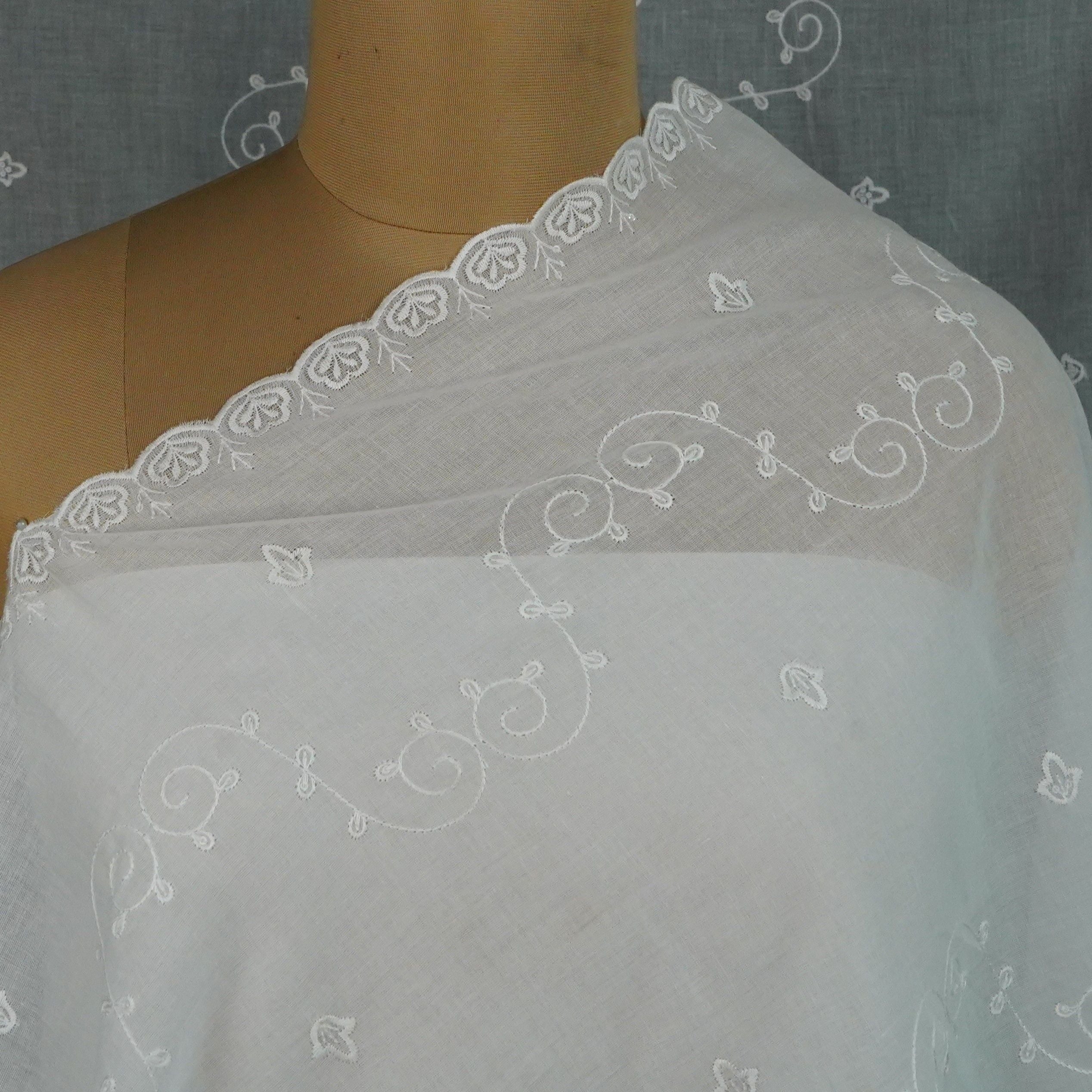 White Dyeable thread embroidery Mulmul Dupatta SST-31010 - TradeUNO