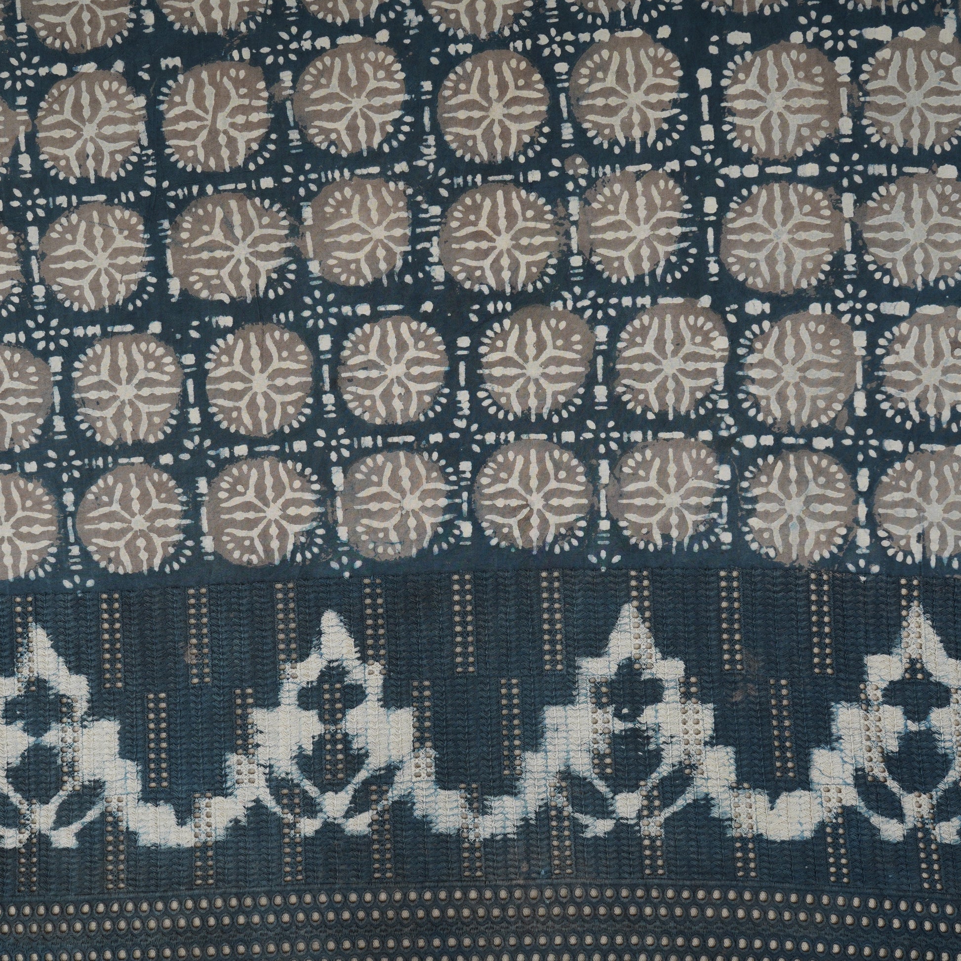 Dark Charcol & White Floral Batik Print Cotton Schiffli Fabric CH-29808 - TradeUNO