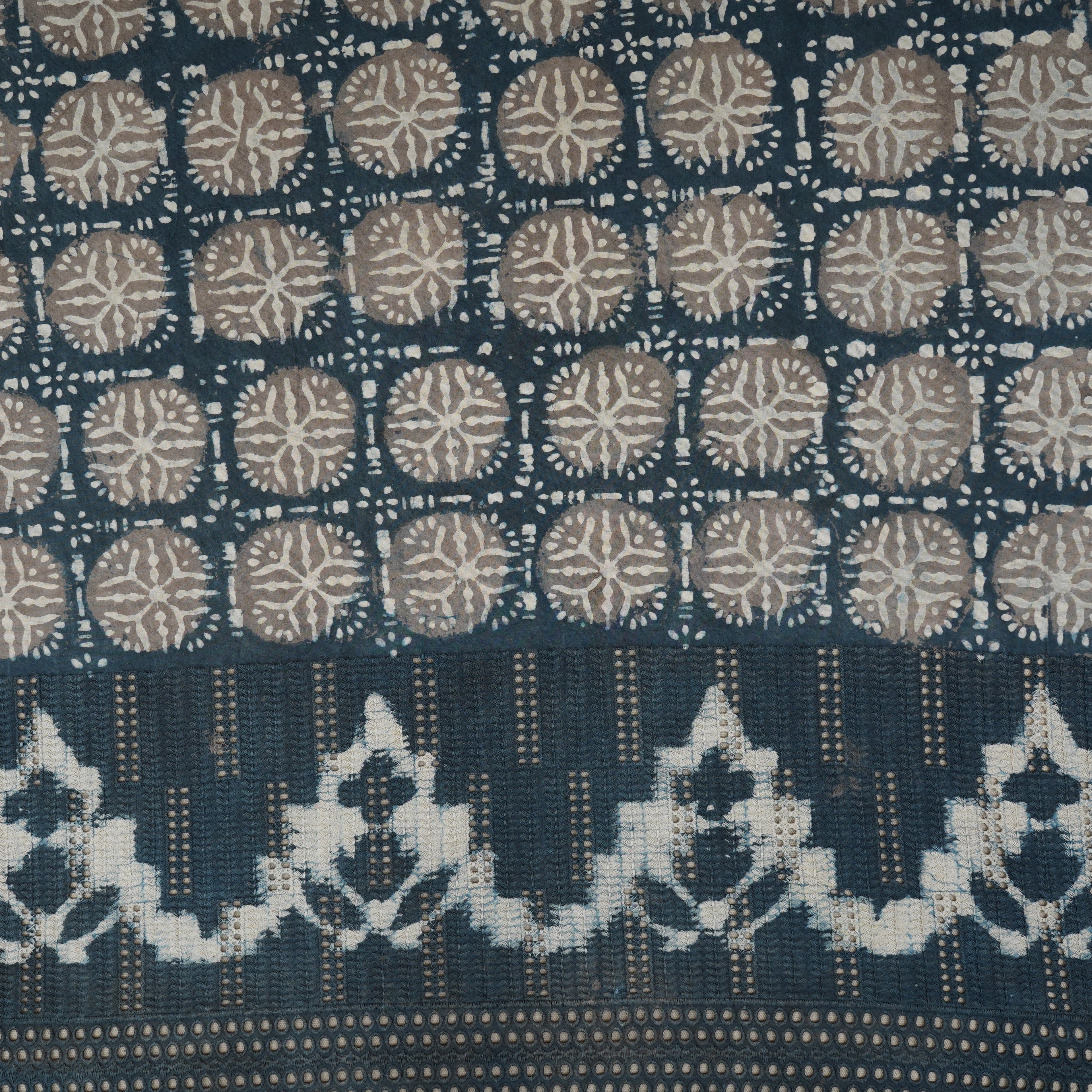 Dark Charcol & White Floral Batik Print Cotton Schiffli Fabric CH-29808 - TradeUNO