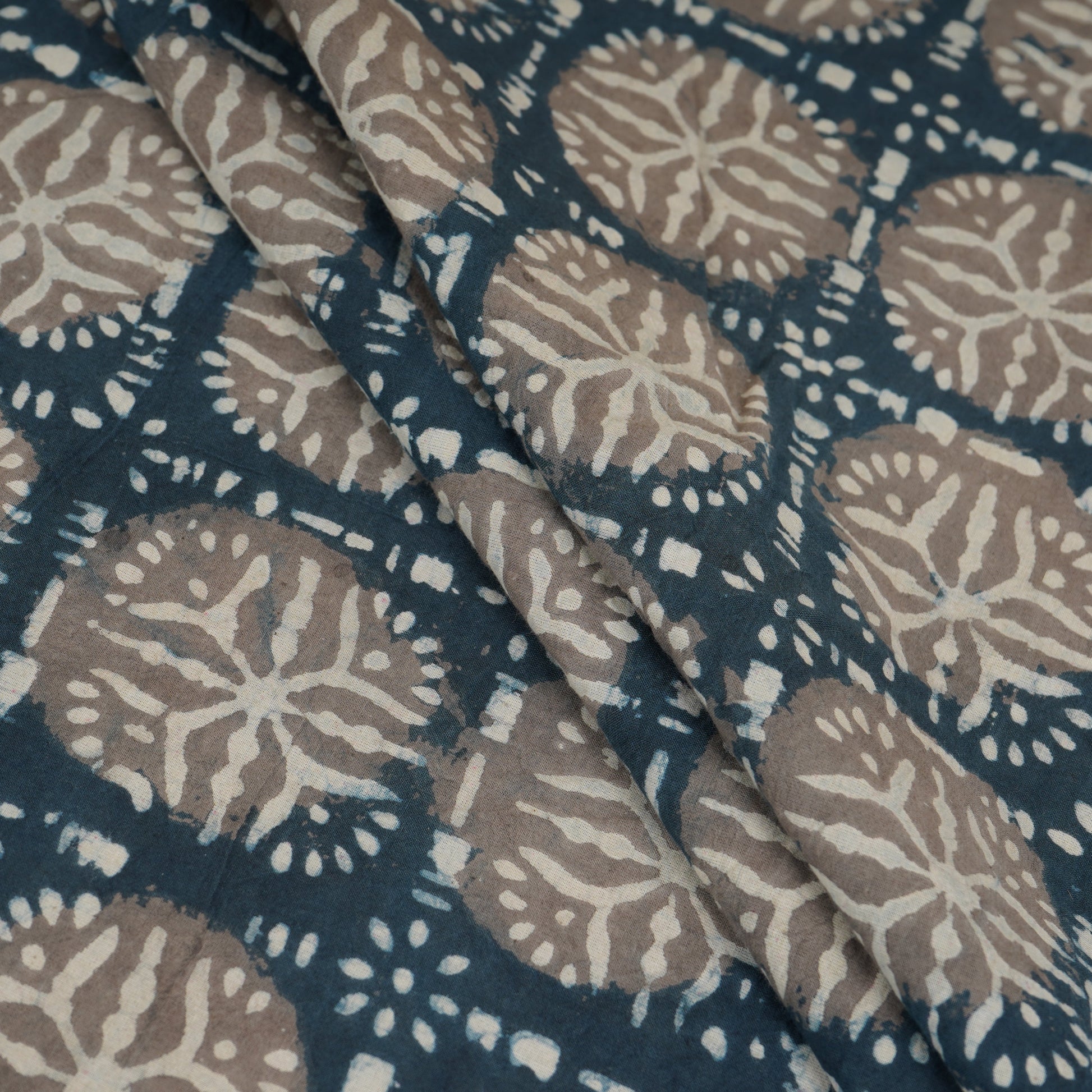 Dark Charcol & White Floral Batik Print Cotton Schiffli Fabric CH-29808 - TradeUNO