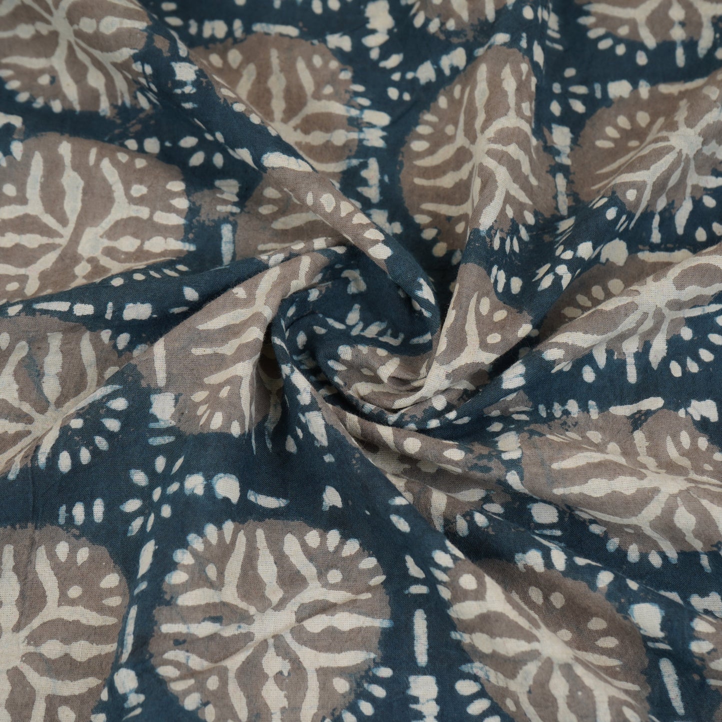Dark Charcol & White Floral Batik Print Cotton Schiffli Fabric CH-29808 - TradeUNO