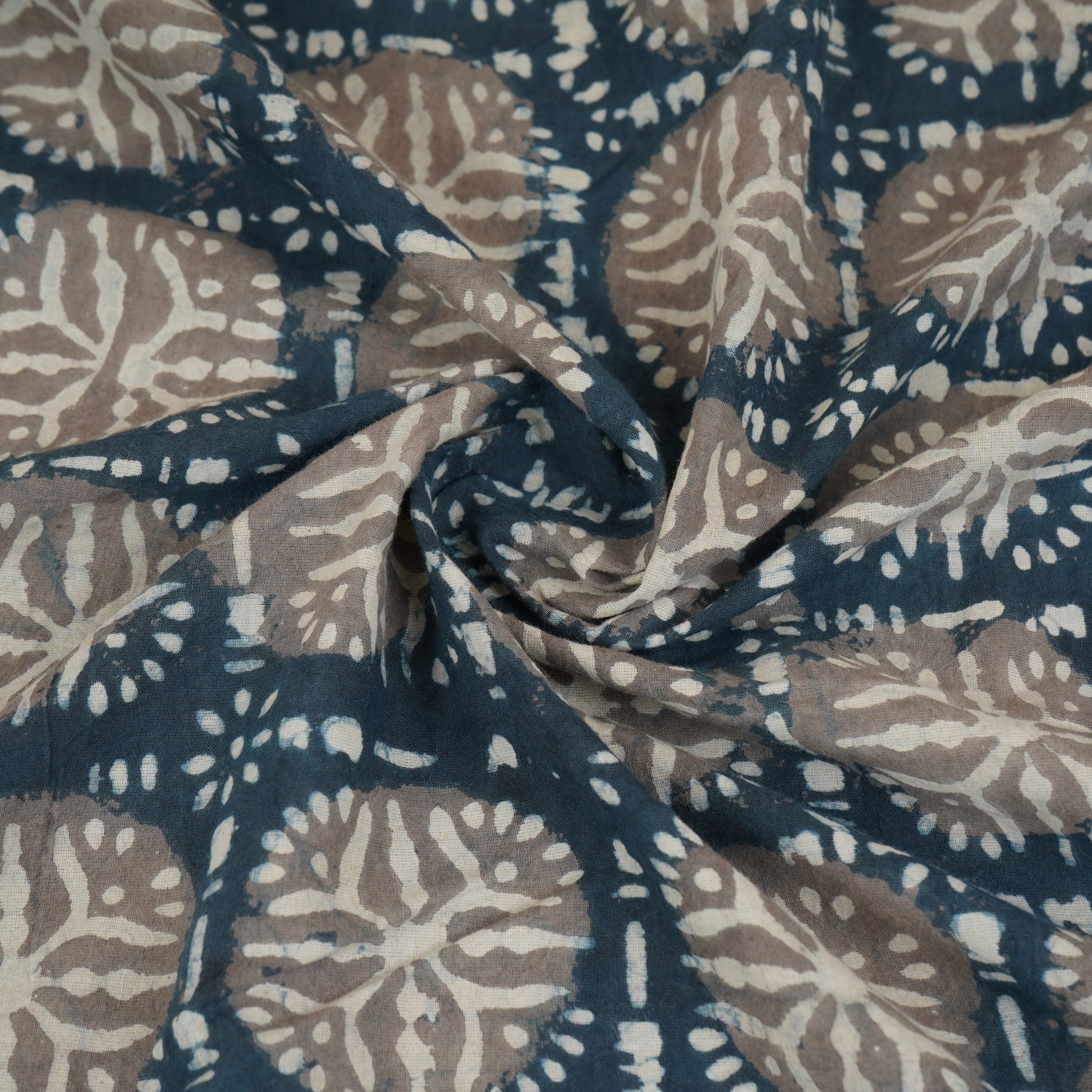 Dark Charcol & White Floral Batik Print Cotton Schiffli Fabric CH-29808 - TradeUNO