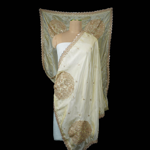 Golden thread cutdana embroidery Chanderi Dupatta SU-31045 - TradeUNO