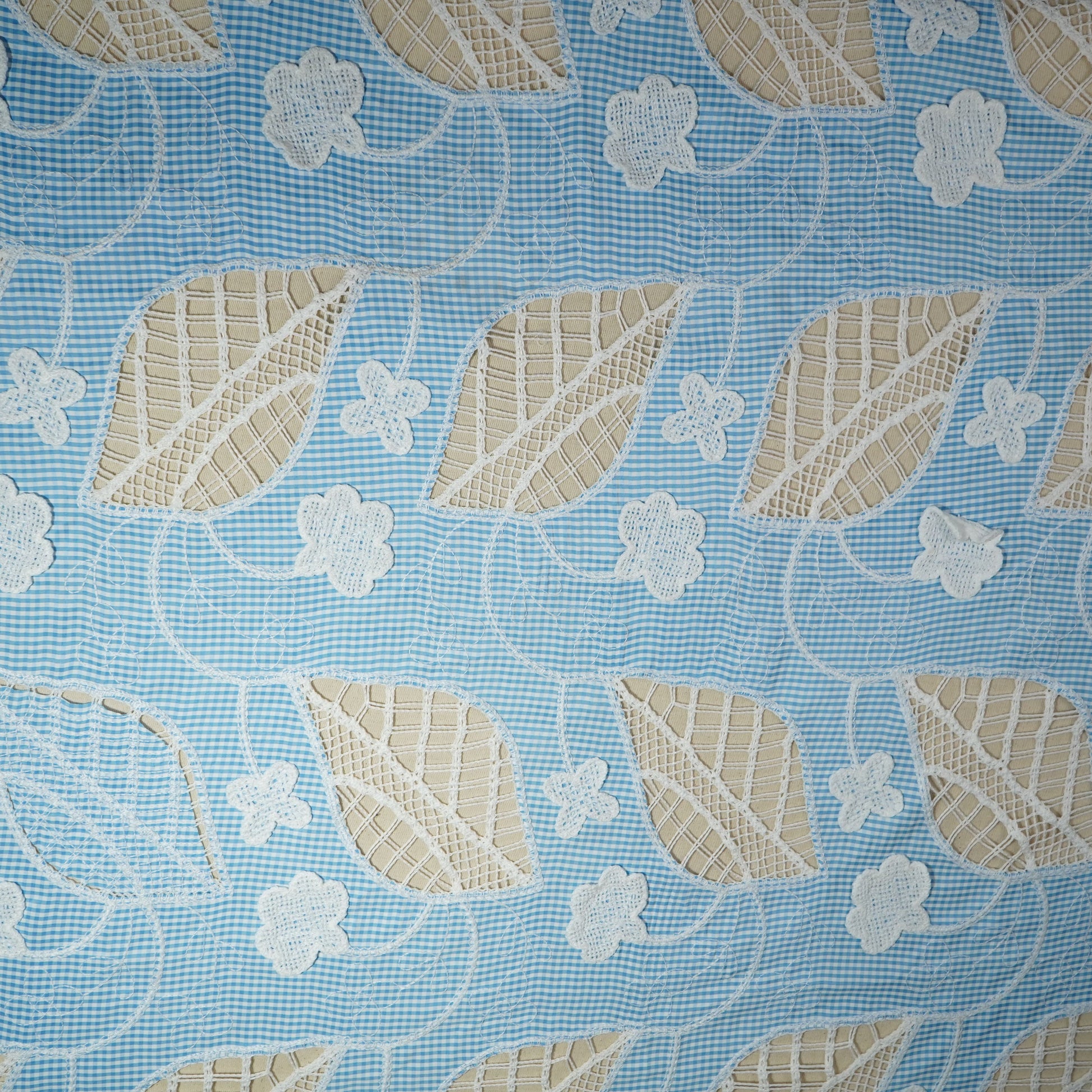 Blue Floral Poplin Schiffli Fabric 22578