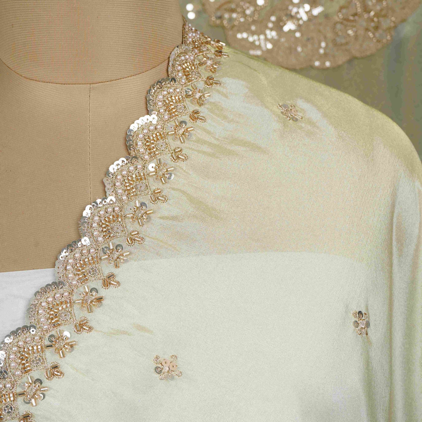 Golden thread cutdana embroidery Chanderi Dupatta SU-31045 - TradeUNO