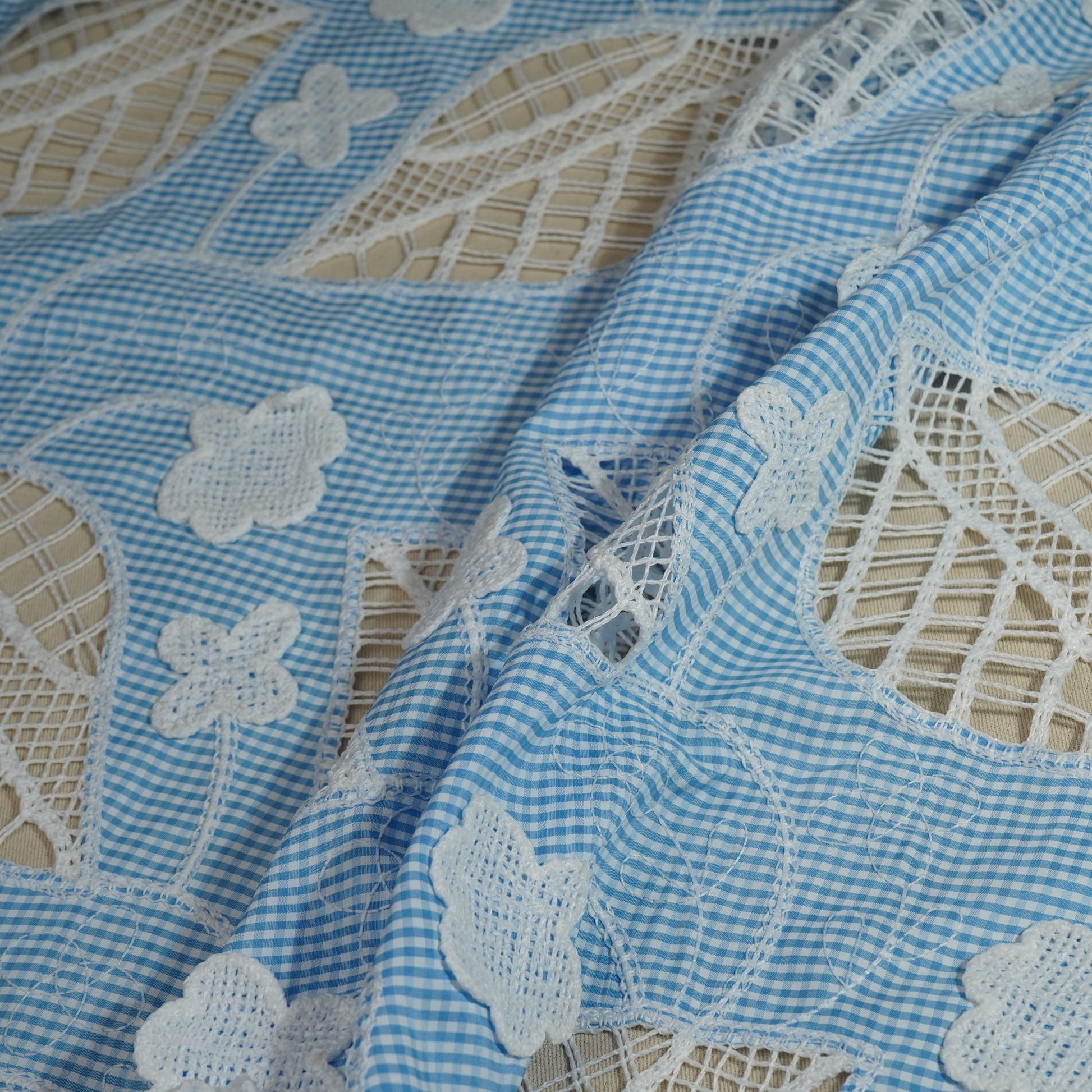 Blue Floral Poplin Schiffli Fabric 22578