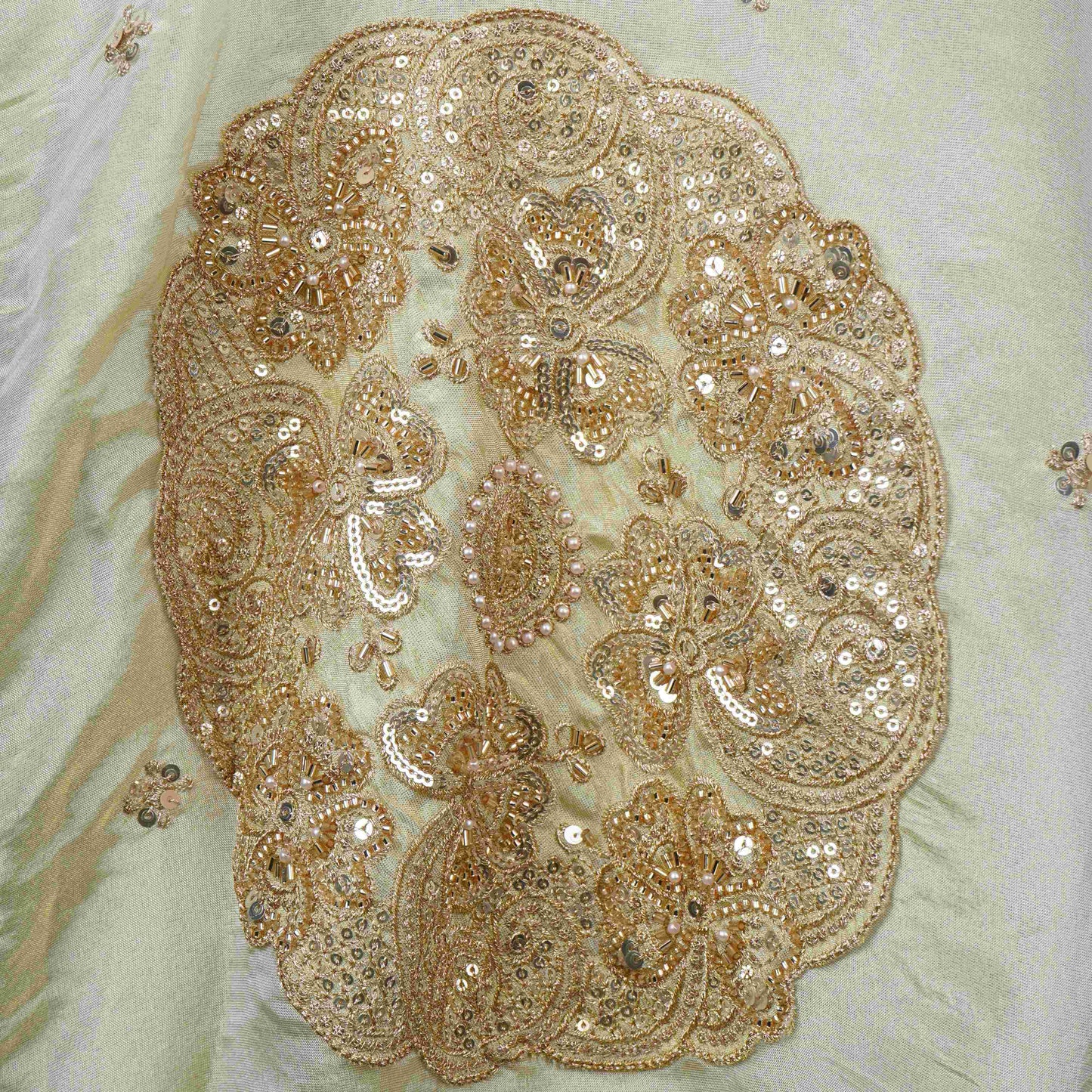 Golden thread cutdana embroidery Chanderi Dupatta SU-31045 - TradeUNO
